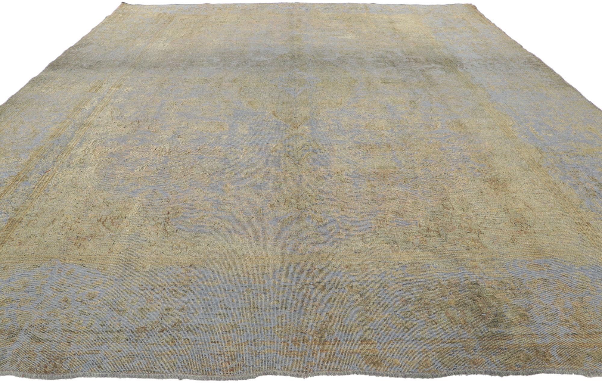 Rustic Vintage Turkish Overdyed Rug, Belgian Chic Meets French Industrial Style For Sale