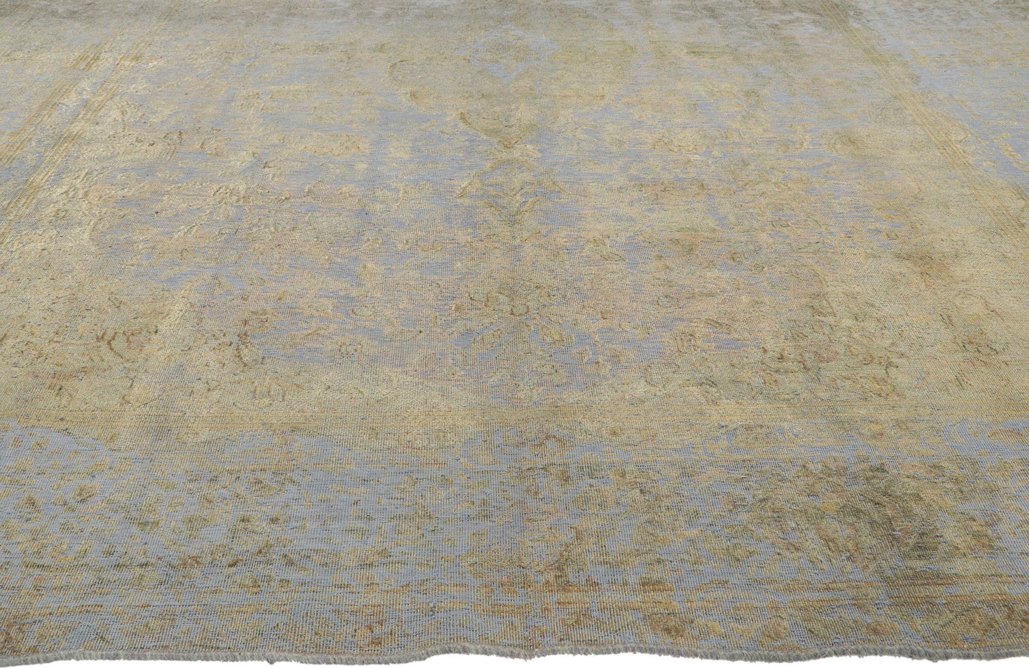 Hand-Knotted Vintage Turkish Overdyed Rug, Belgian Chic Meets French Industrial Style For Sale