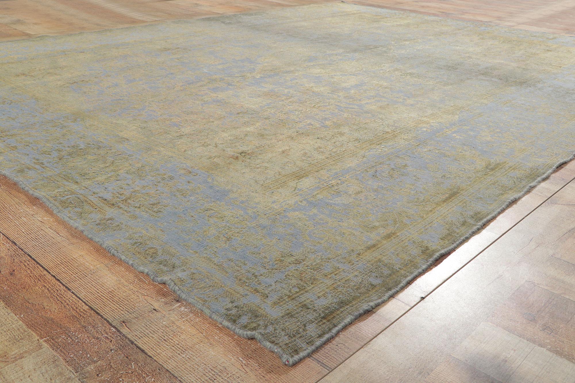 Wool Vintage Turkish Overdyed Rug, Belgian Chic Meets French Industrial Style For Sale
