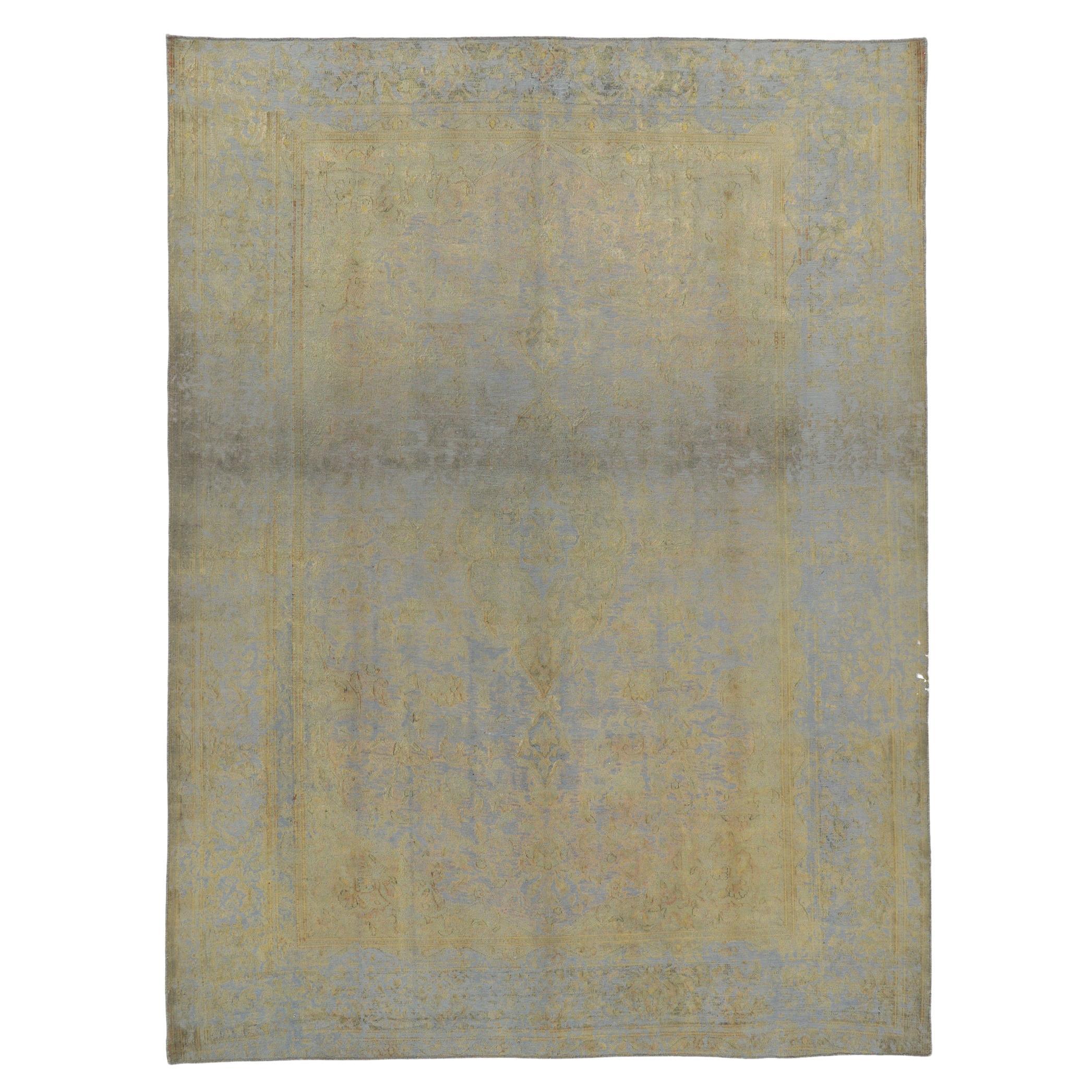 Alfombra turca vintage teñida, estilo belga chic e industrial francés