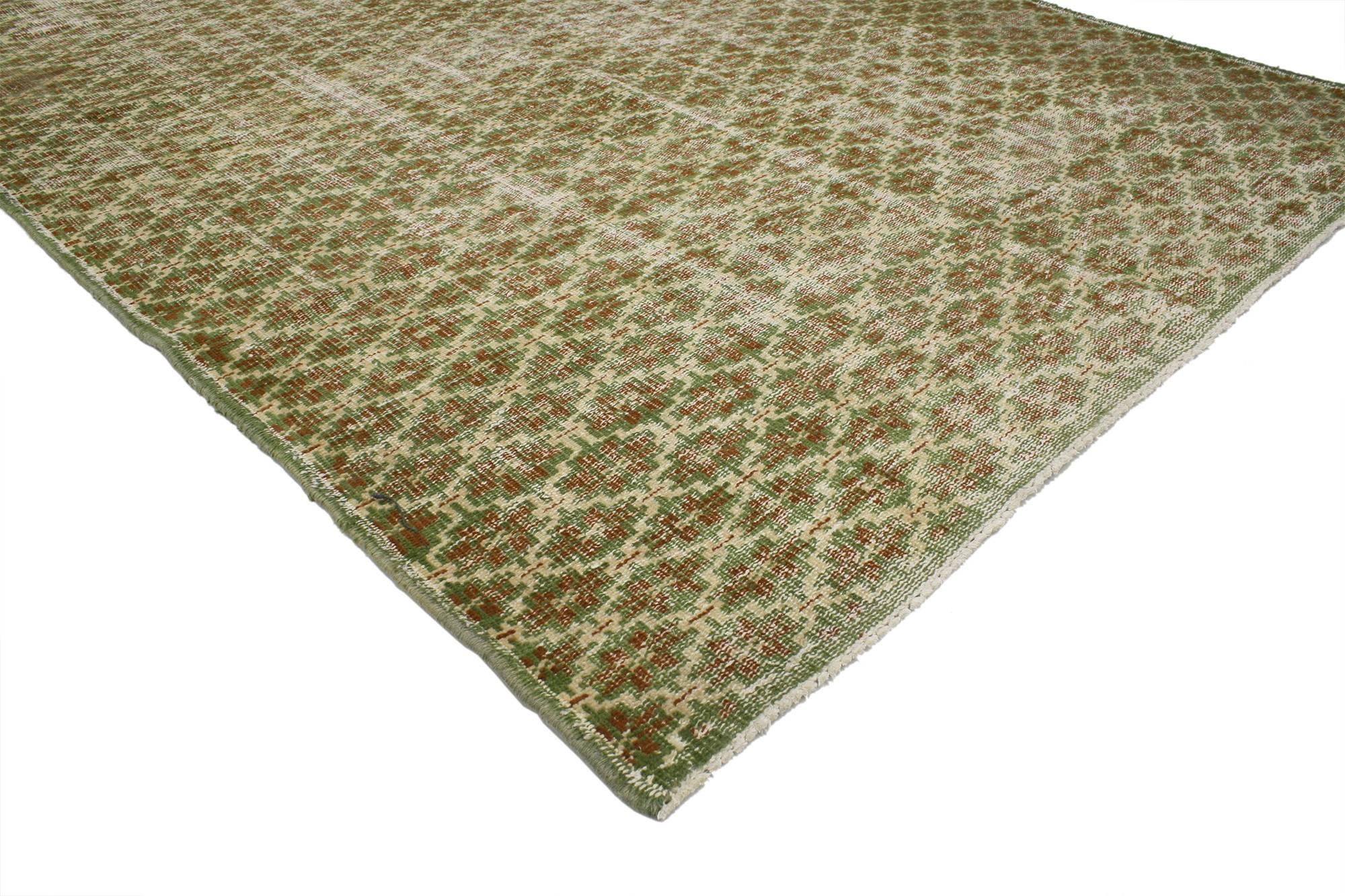 Hand-Knotted Zeki Muren Distressed Vintage Turkish Sivas Rug with Industrial Art Deco Style For Sale