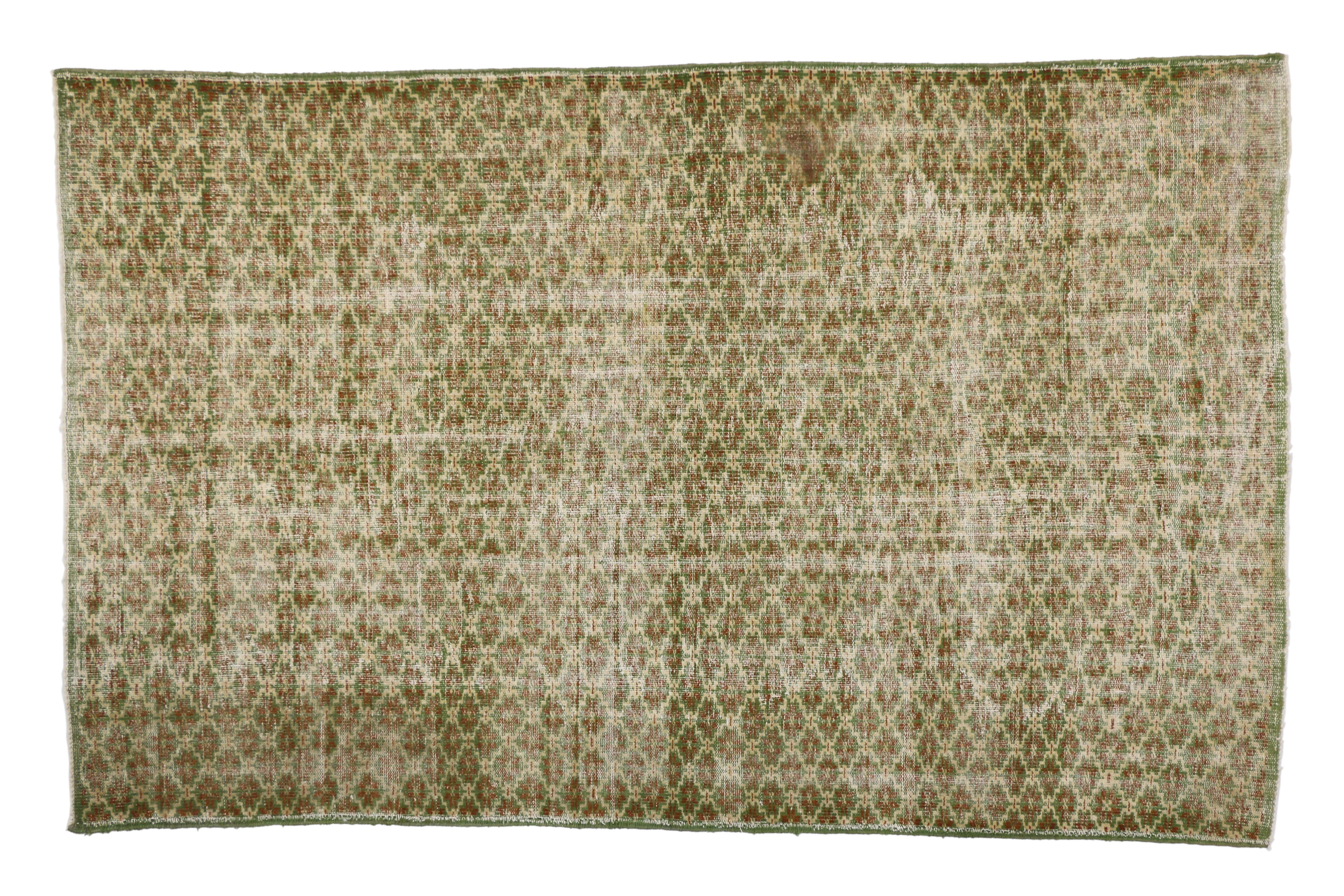 Zeki Muren Distressed Vintage Turkish Sivas Rug with Industrial Art Deco Style In Distressed Condition For Sale In Dallas, TX