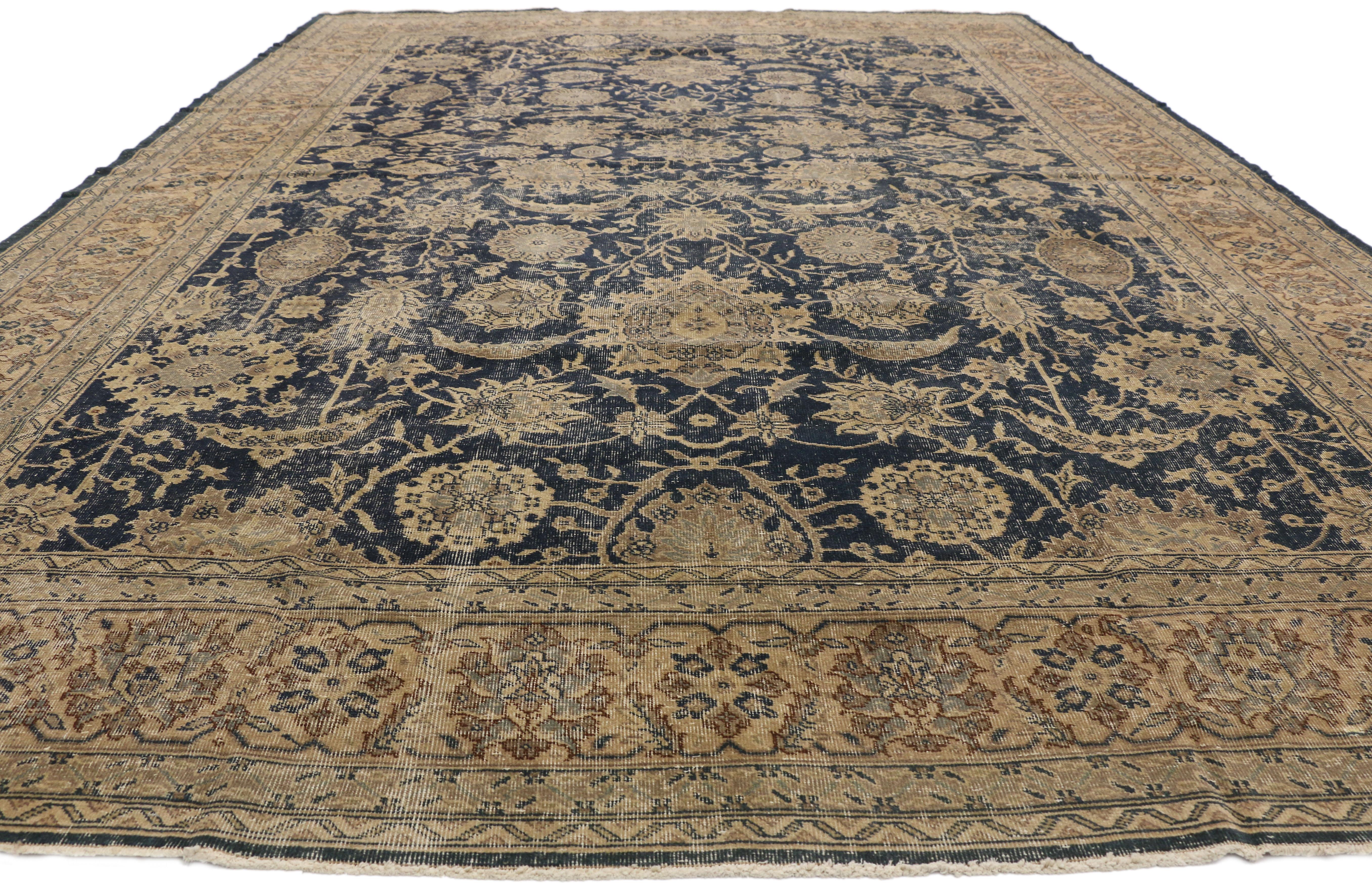 Hand-Knotted Distressed Vintage Turkish Sivas Area Rug with Industrial Artisan Style For Sale
