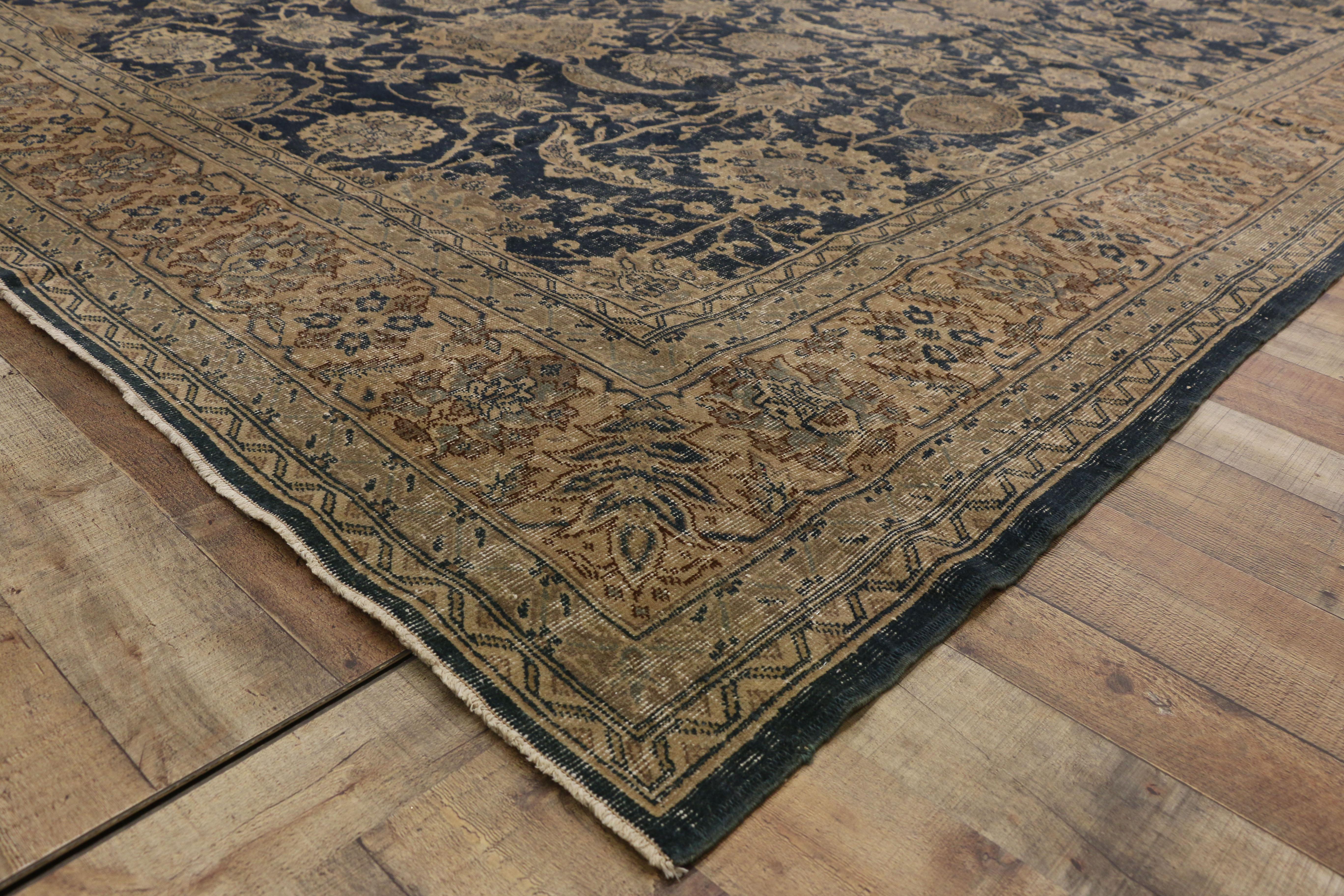 Wool Distressed Vintage Turkish Sivas Area Rug with Industrial Artisan Style For Sale