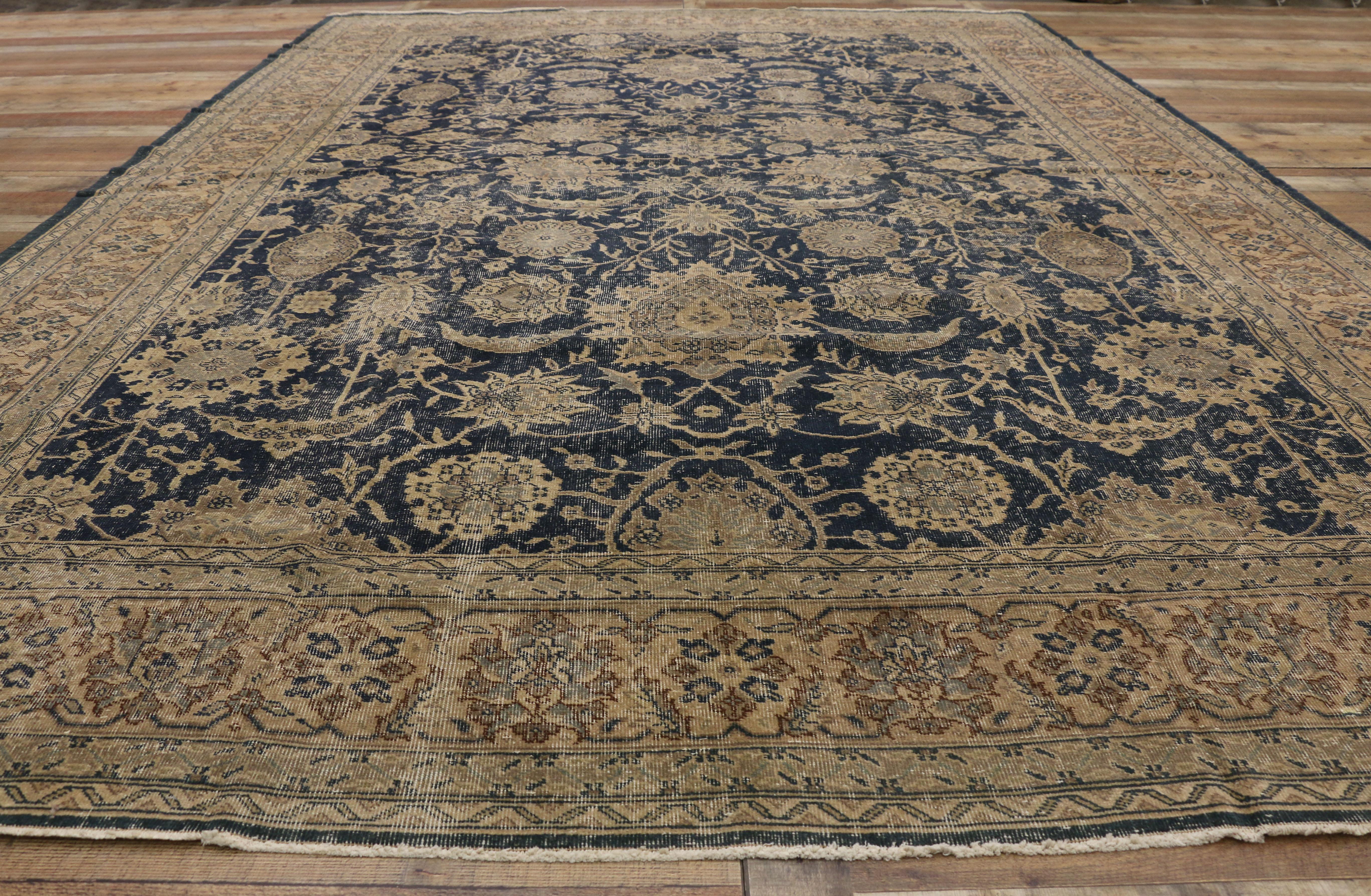 Distressed Vintage Turkish Sivas Area Rug with Industrial Artisan Style For Sale 1