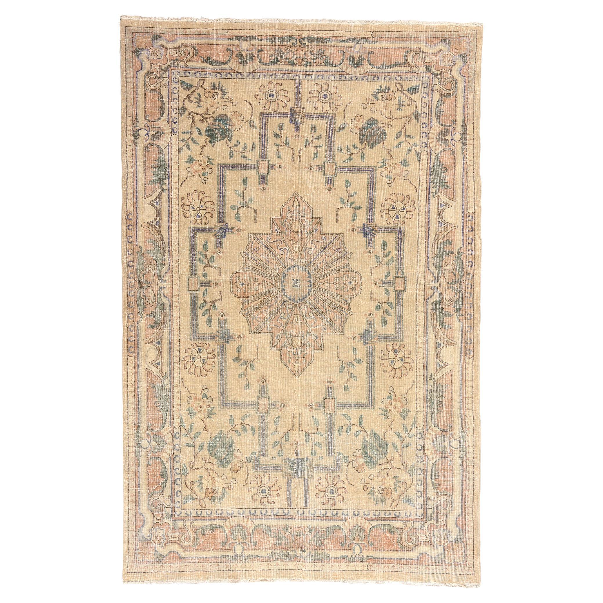 1940's Distressed Turkish Sivas Carpet with Traditional Style