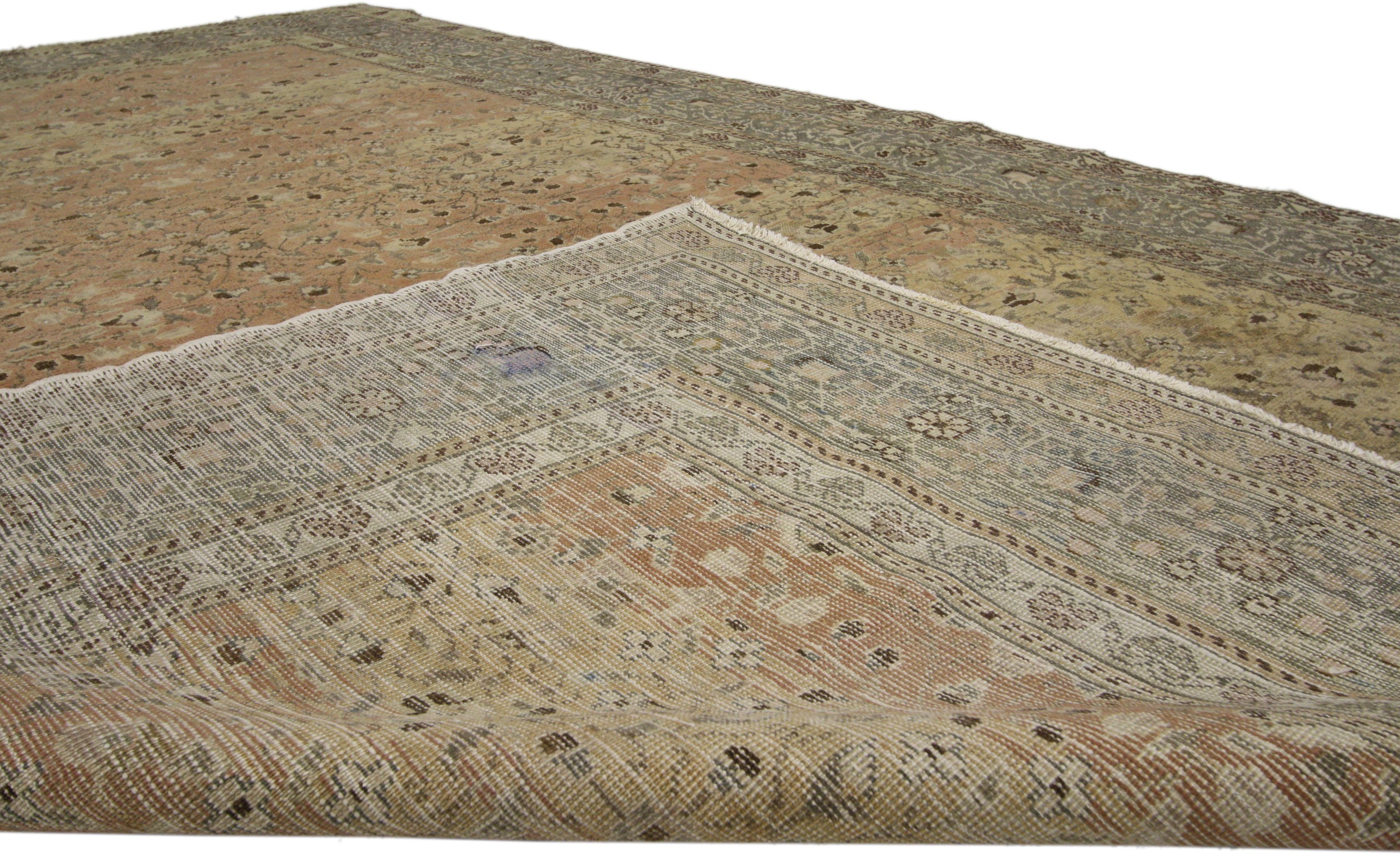 20th Century Distressed Antique Turkish Sivas Rug with Shabby Chic Farmhouse Style For Sale