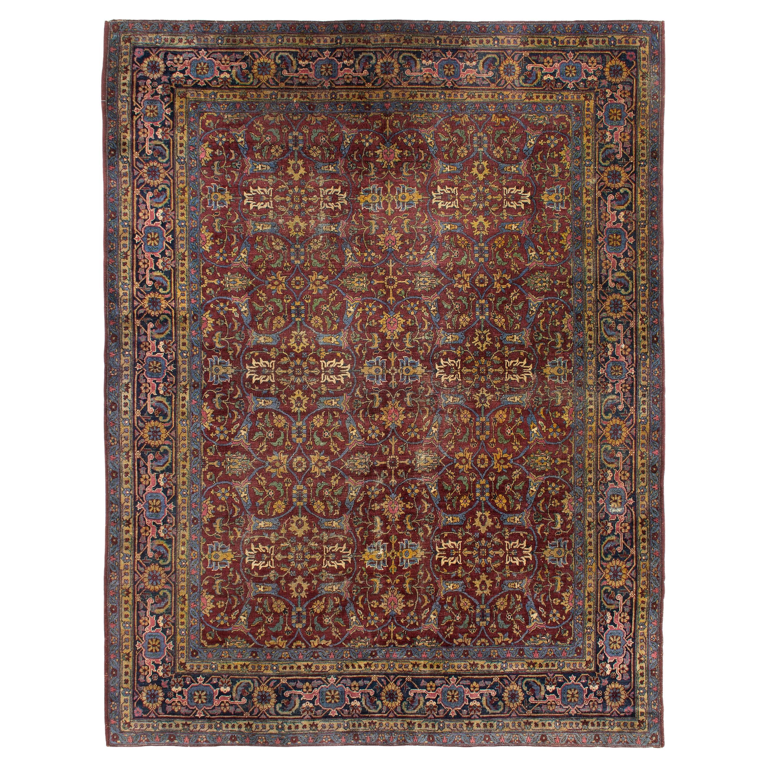 Distressed Vintage Turkish Sivas Carpet