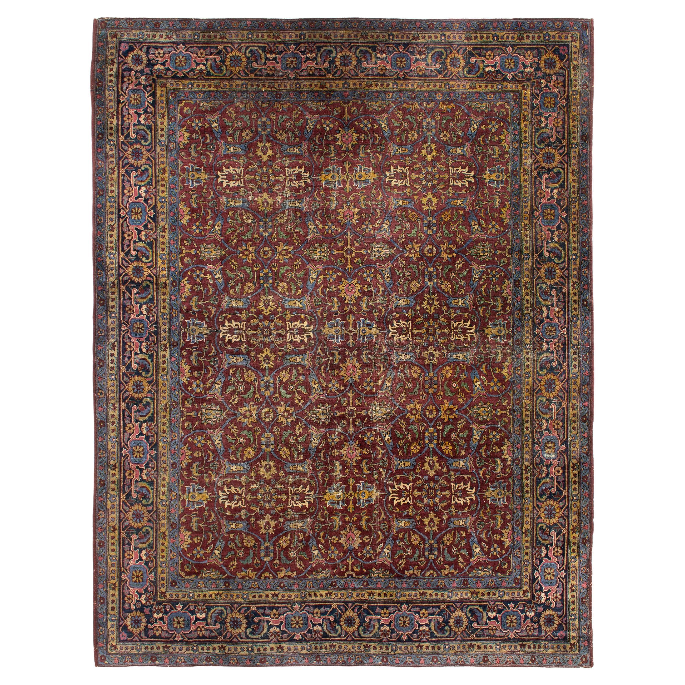 Distressed Vintage Turkish Sivas Carpet For Sale