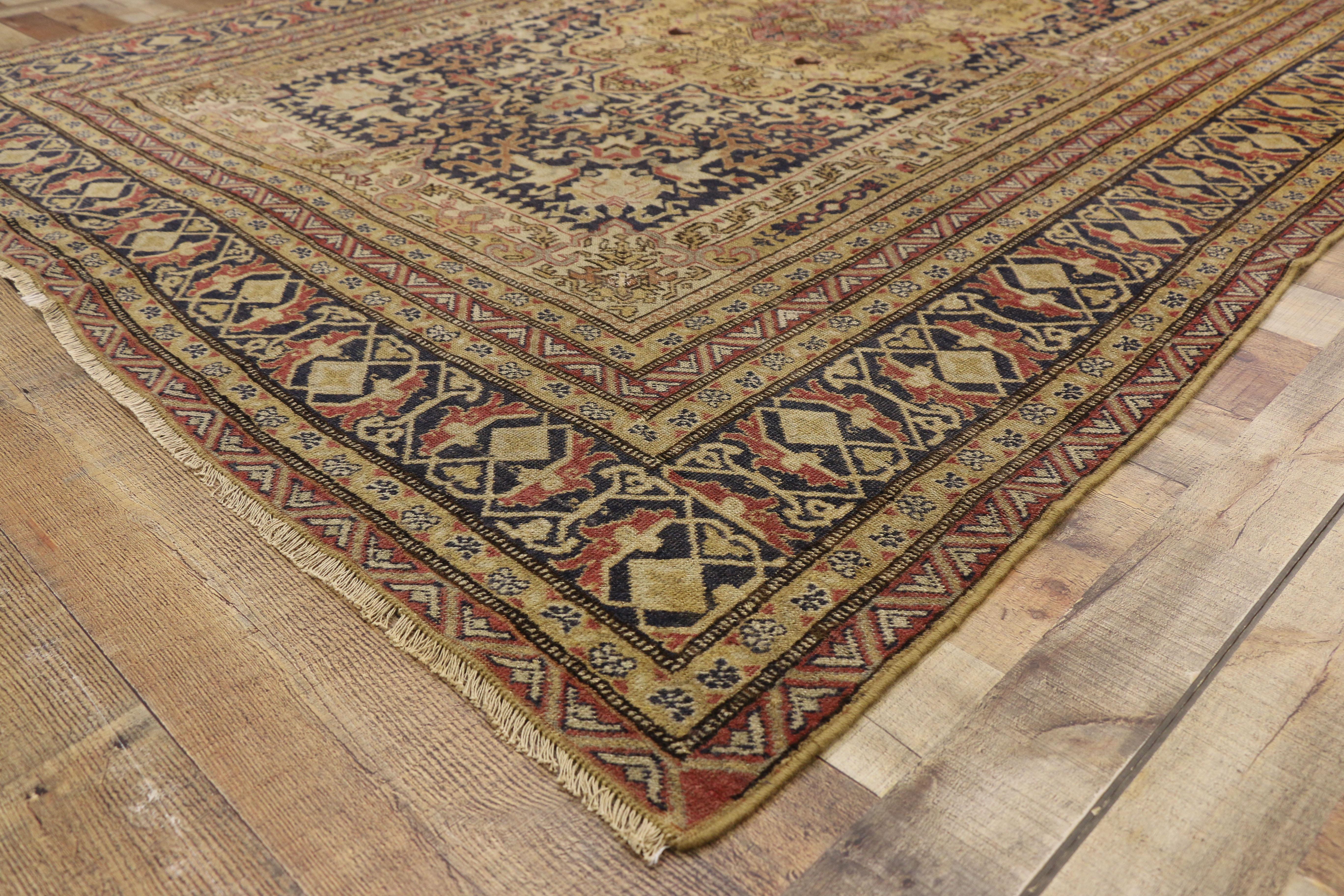 Wool Distressed Vintage Turkish Sivas Gallery Rug with Industrial Artisan Style For Sale