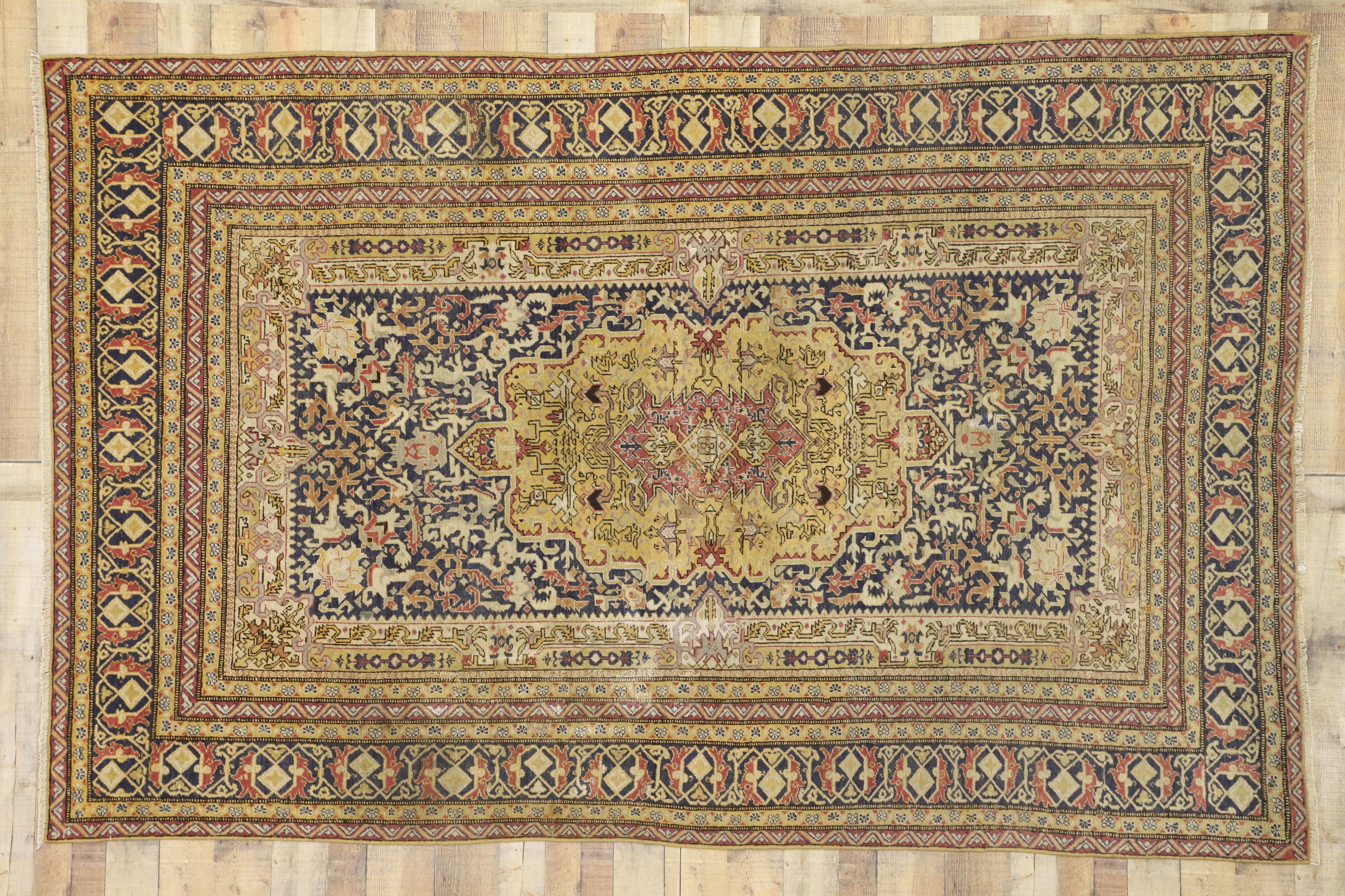 Distressed Vintage Turkish Sivas Gallery Rug with Industrial Artisan Style For Sale 2