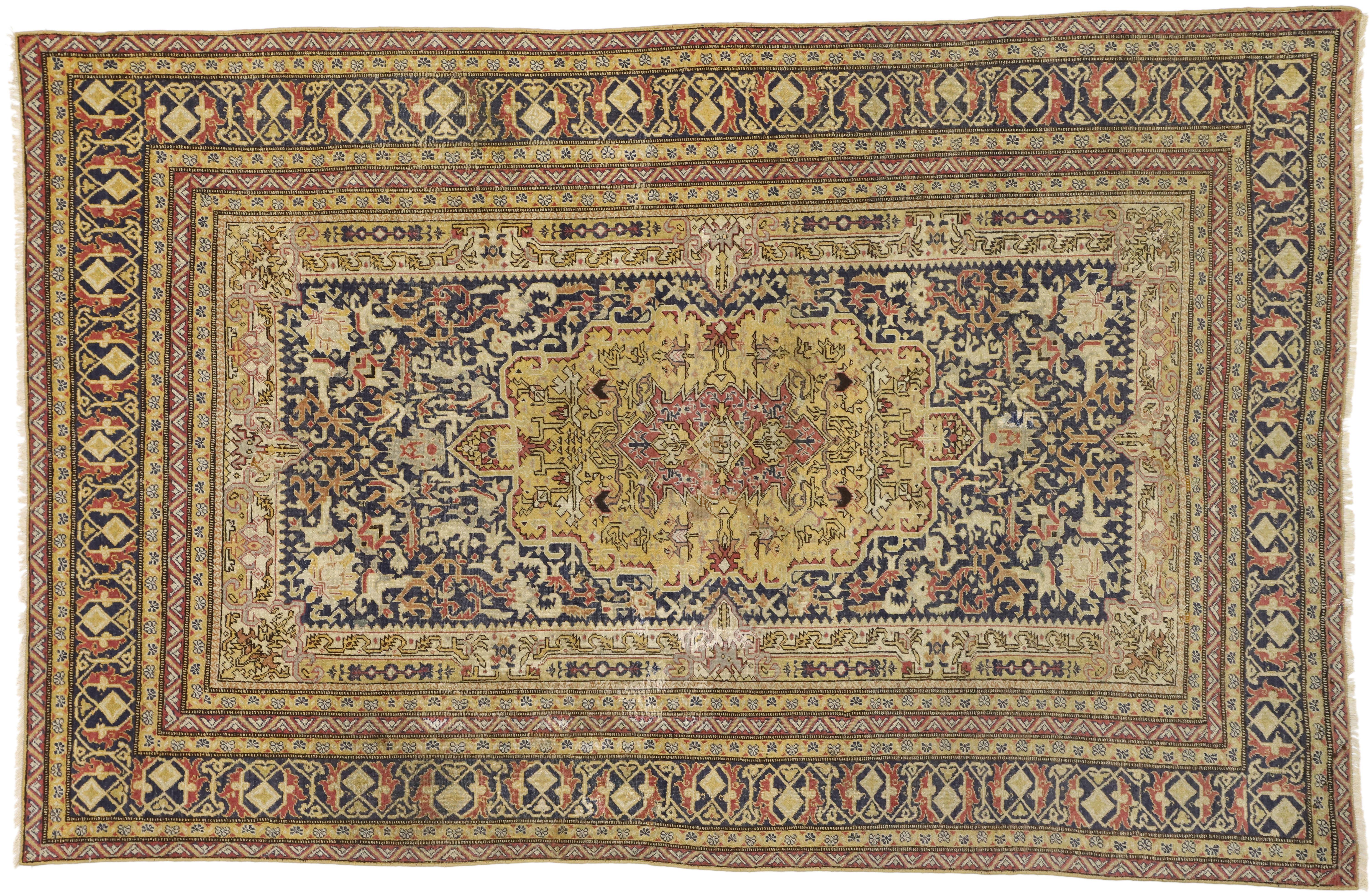 Distressed Vintage Turkish Sivas Gallery Rug with Industrial Artisan Style For Sale 3