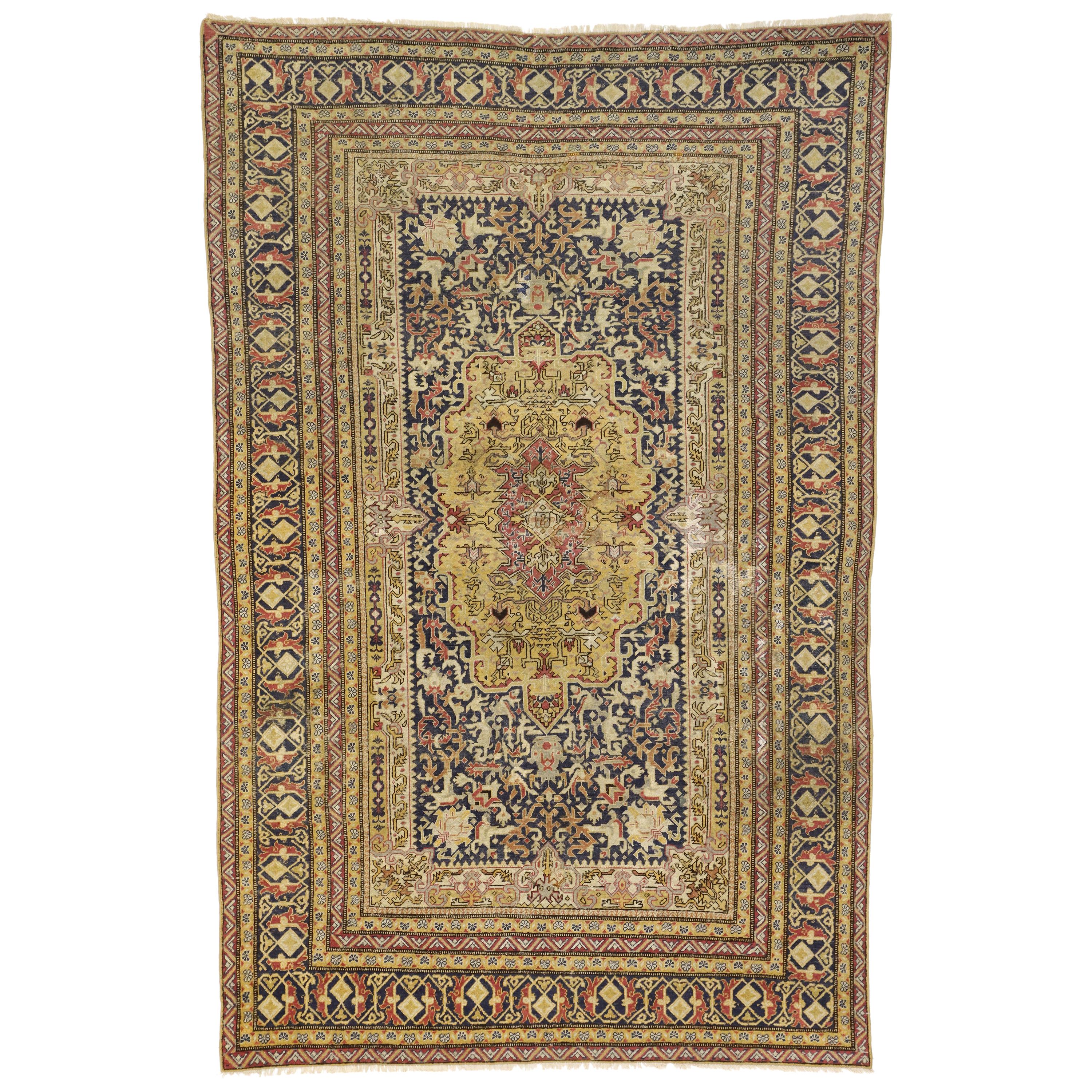 Distressed Vintage Turkish Sivas Gallery Rug with Industrial Artisan Style For Sale