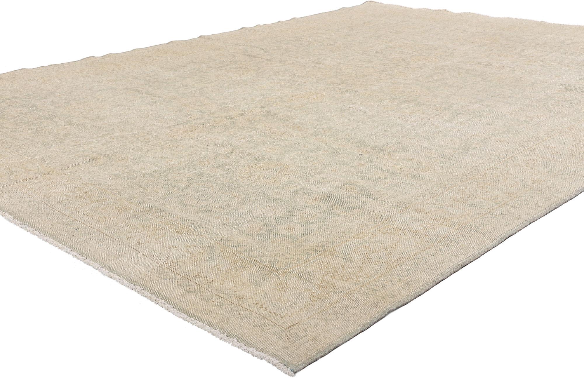 53162 Distressed Vintage Muted Turkish Sivas Rug, 08'02 x 11'02. Woven in the heart of Anatolia and gently kissed by time, this hand-knotted wool Turkish Sivas rug is more than a floor covering—it is an heirloom steeped in legacy, grace, and poetic