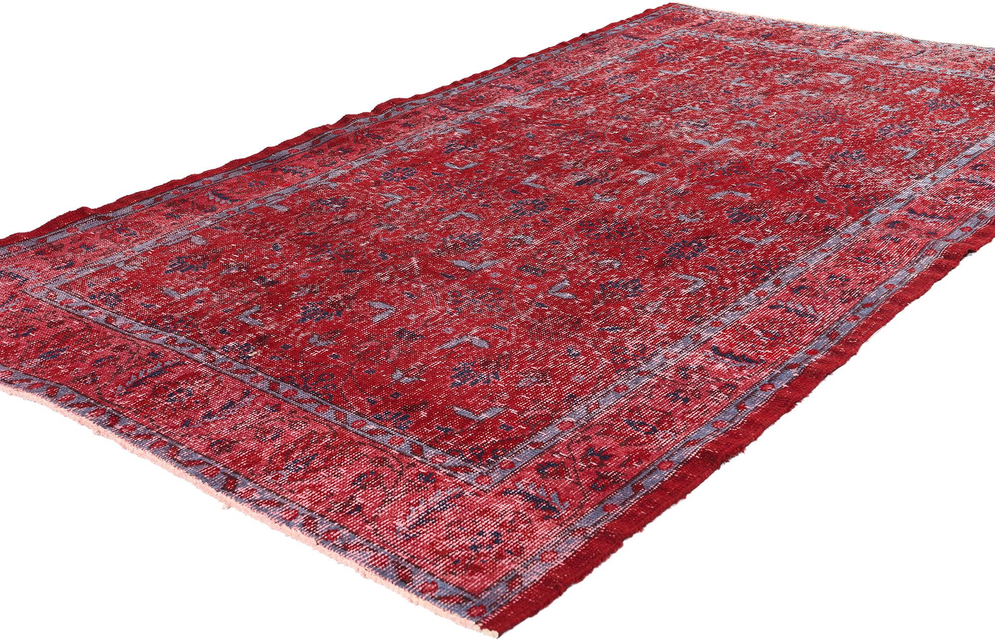 52012 Distressed Vintage Turkish Sivas Rug, 04'00 x 06'10. Distressed Turkish Sivas rugs that retain their vibrant colors are traditional rugs originating from Sivas in central Anatolia, Turkey. These rugs undergo intentional aging processes, such