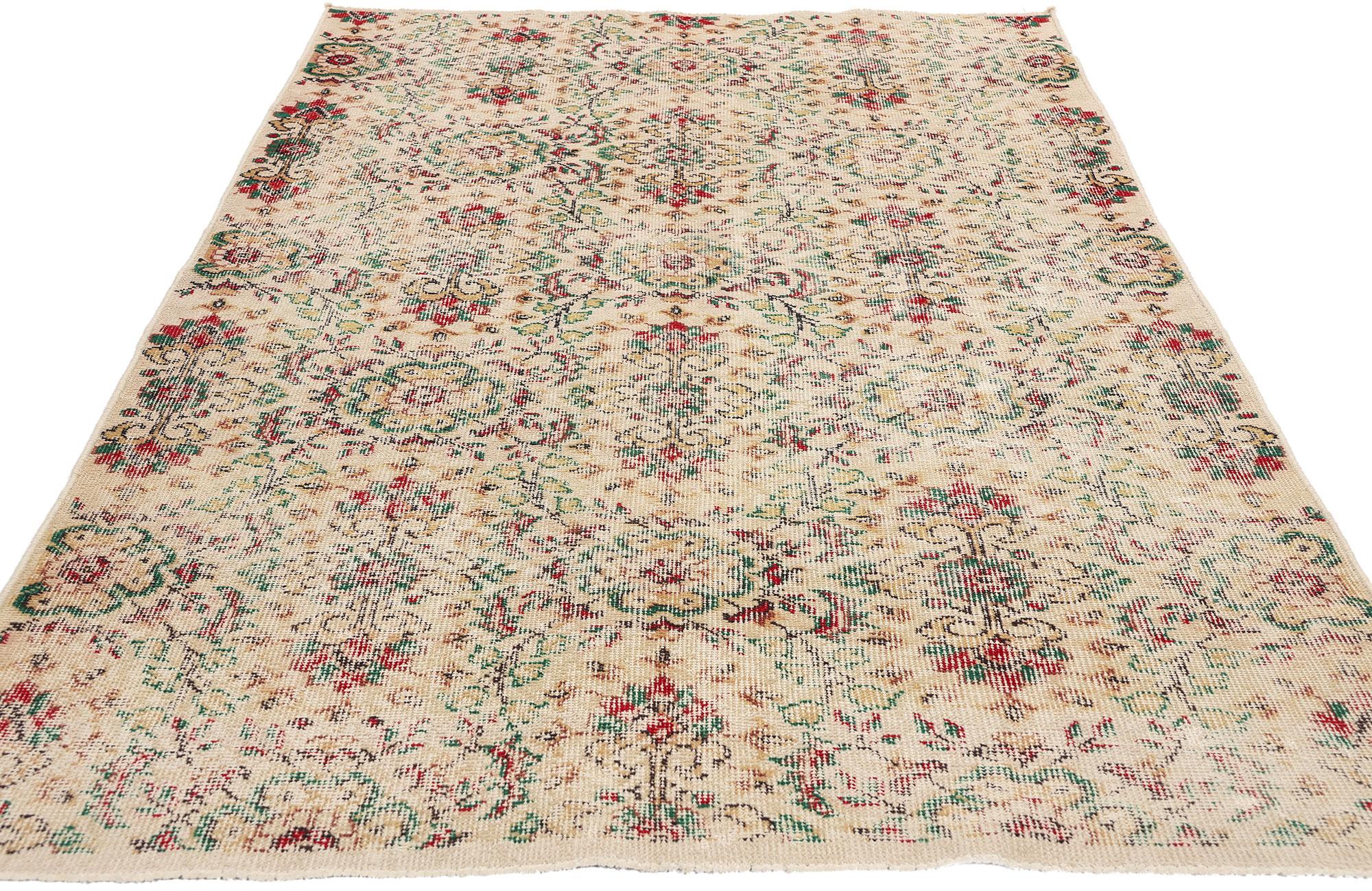 French Provincial Distressed Vintage Turkish Sivas Rug For Sale