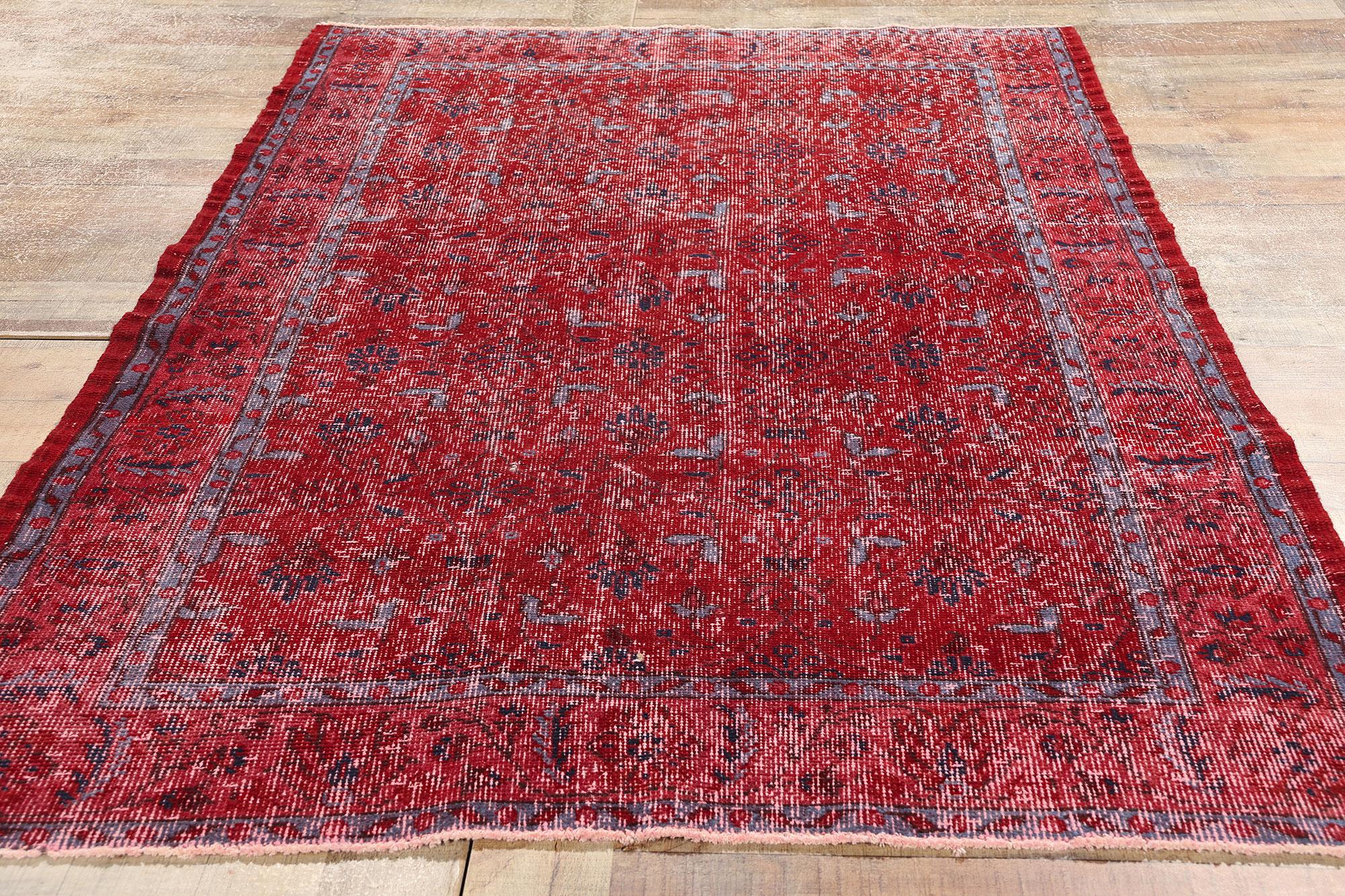 Distressed Vintage Turkish Sivas Rug For Sale 1