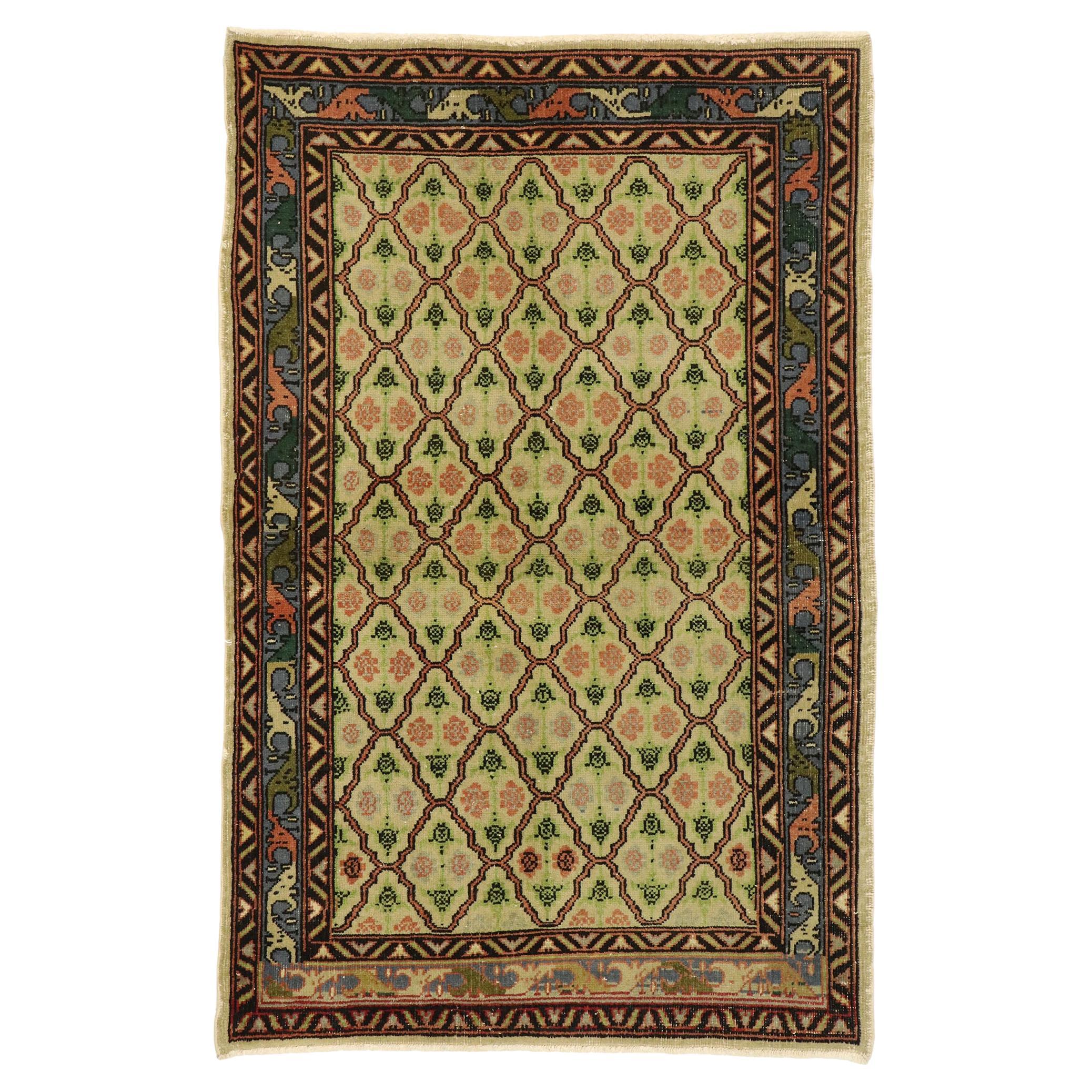Distressed Vintage Turkish Sivas Rug