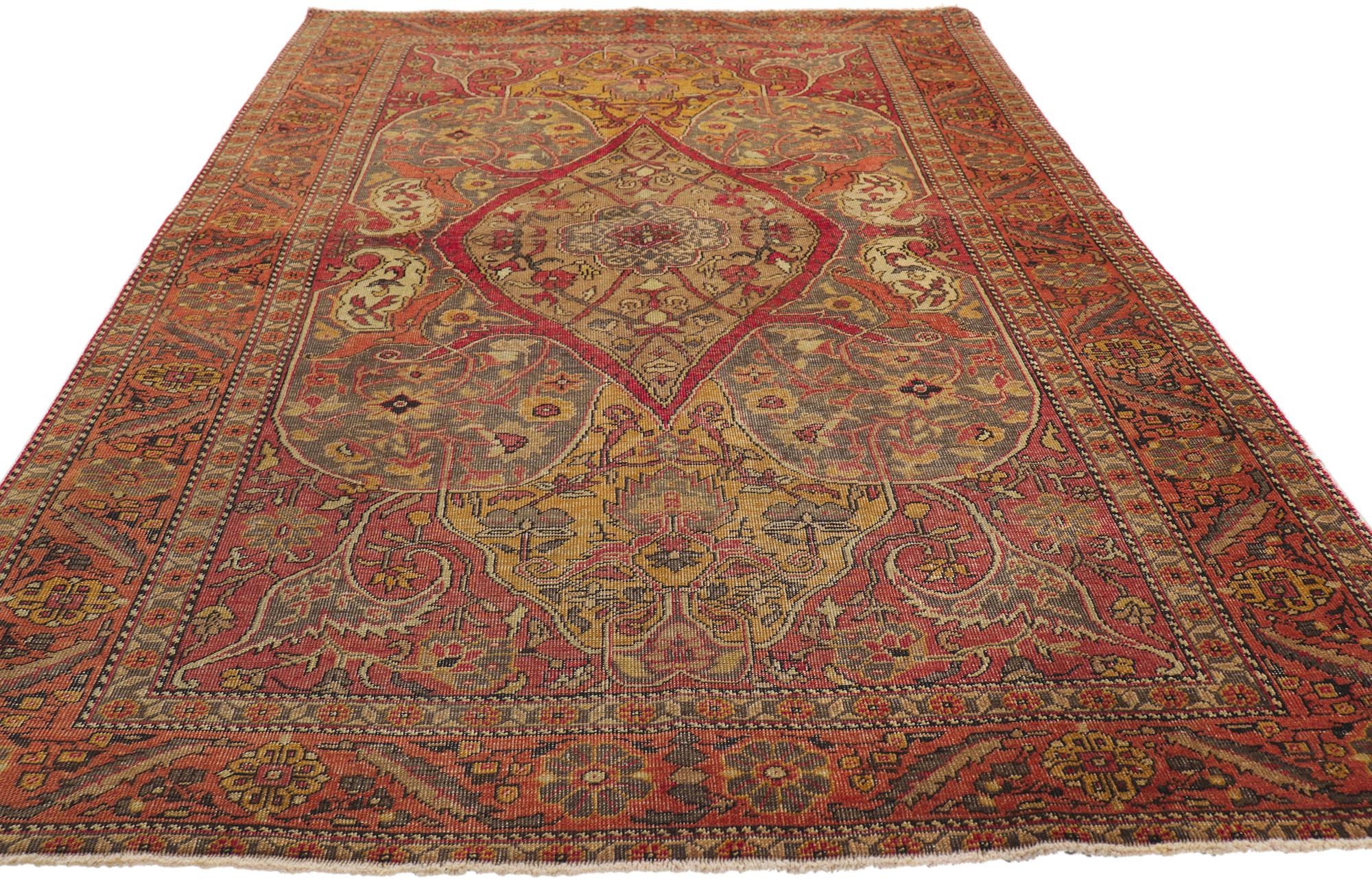 Hand-Knotted Distressed Vintage Turkish Sivas Rug, Rustic Sensibility Meets Rugged Beauty For Sale