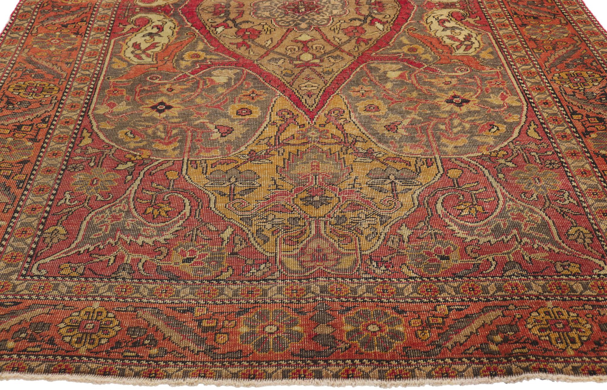 Distressed Vintage Turkish Sivas Rug, Rustic Sensibility Meets Rugged Beauty In Distressed Condition For Sale In Dallas, TX