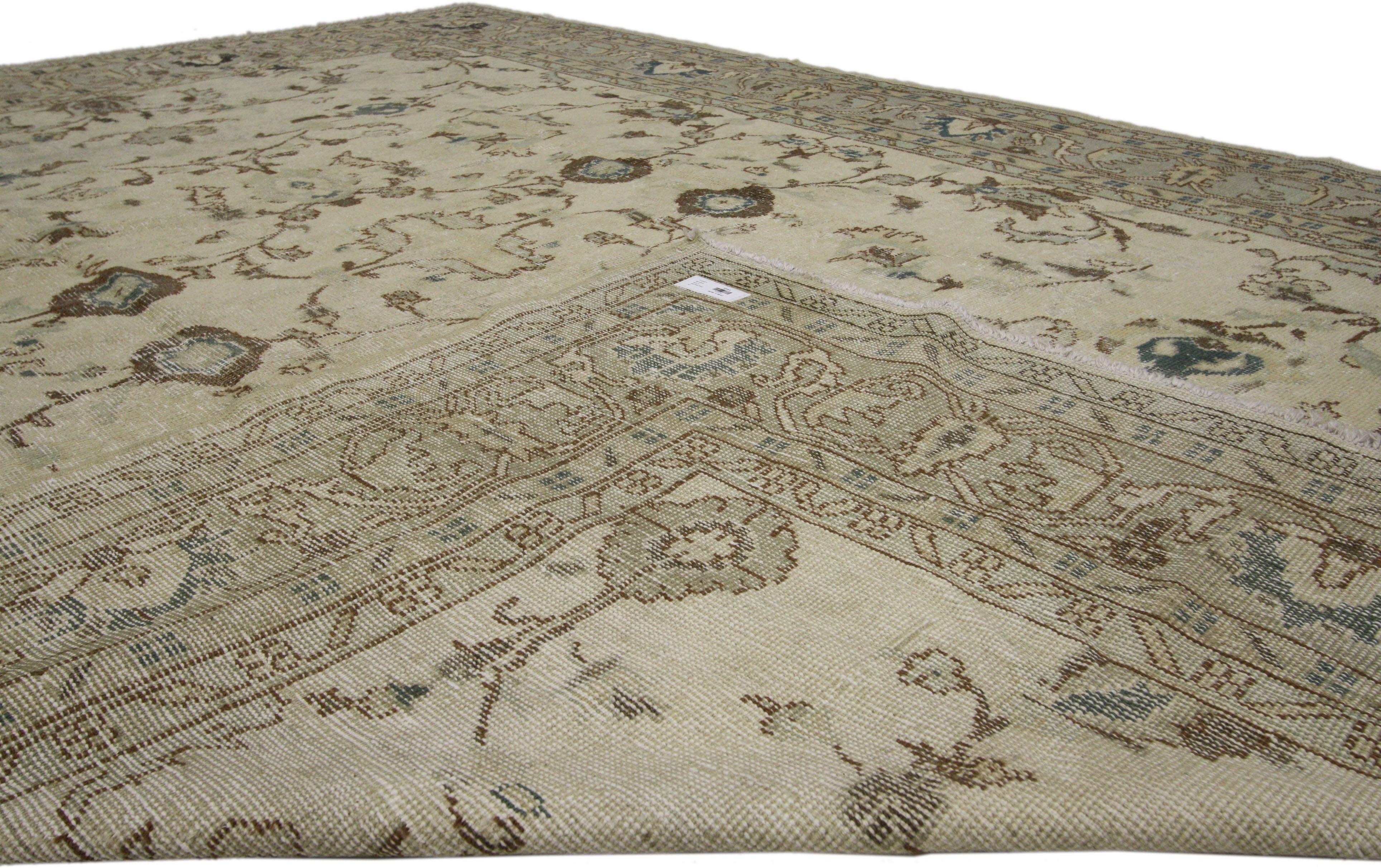 Distressed Vintage Turkish Sivas Rug with Shabby Chic Gustavian Style For Sale 1