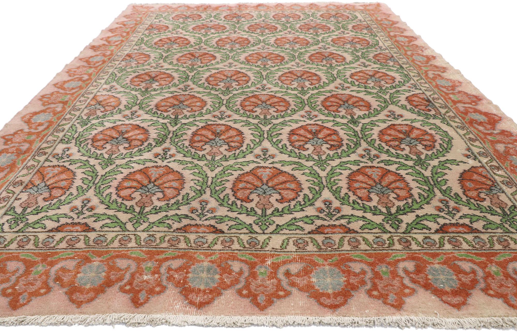 Arts and Crafts Distressed Vintage Turkish Sivas Rug with Arts & Crafts William Morris Style