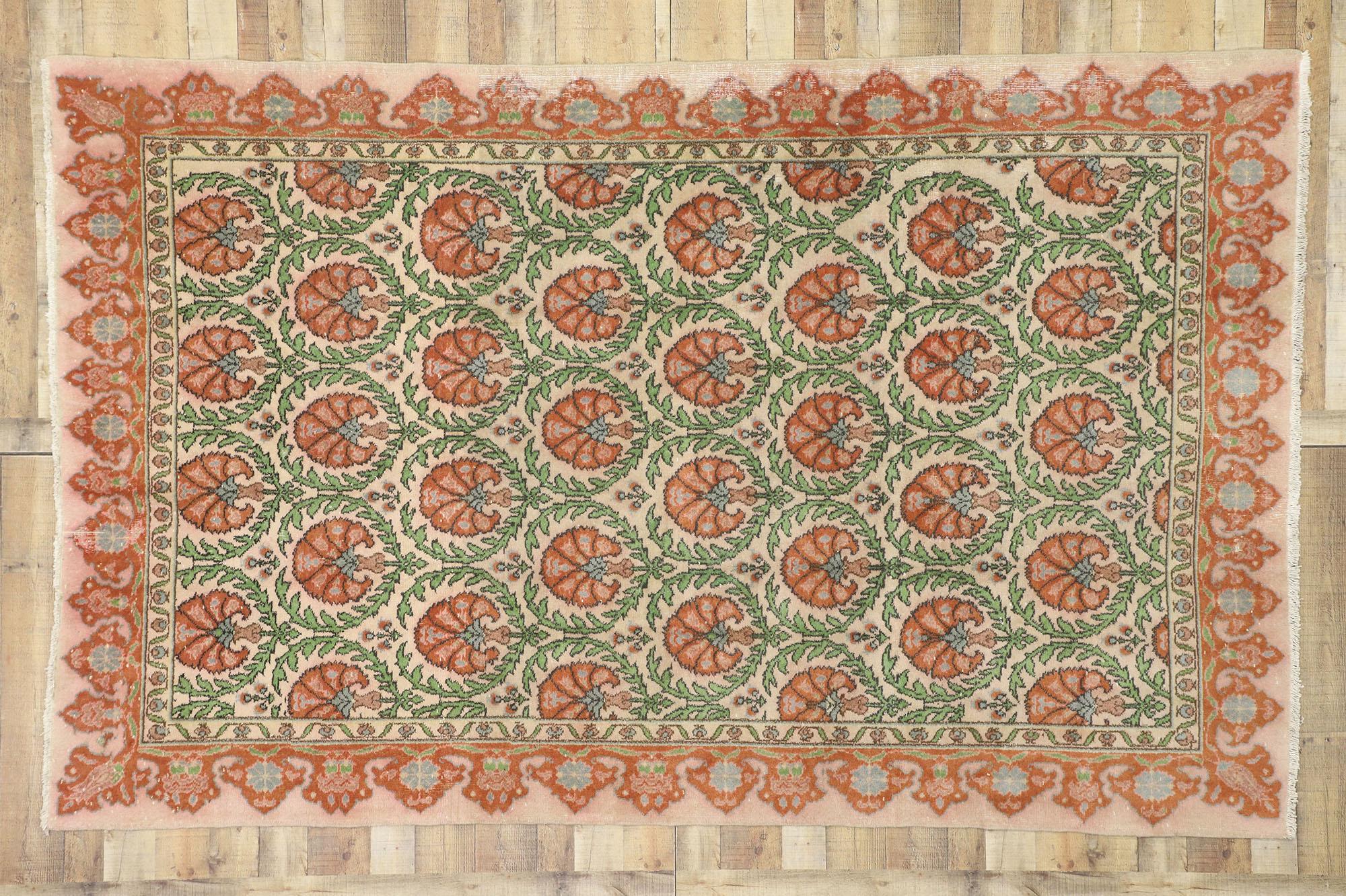 20th Century Distressed Vintage Turkish Sivas Rug with Arts & Crafts William Morris Style