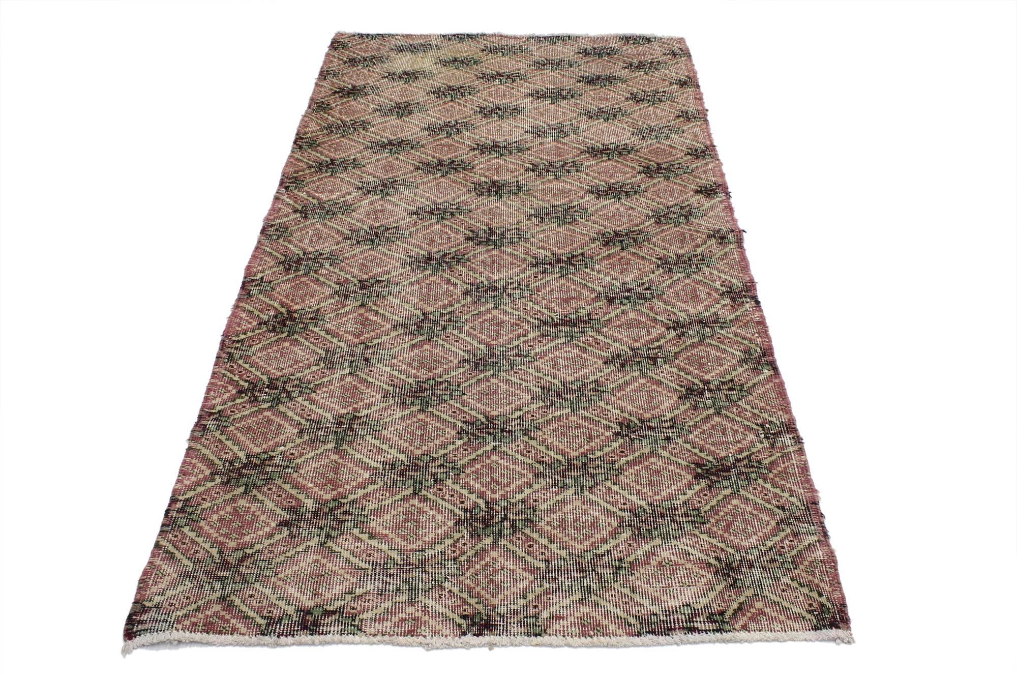 Romantic Distressed Vintage Turkish Sivas Rug with English Country Farmhouse Style For Sale