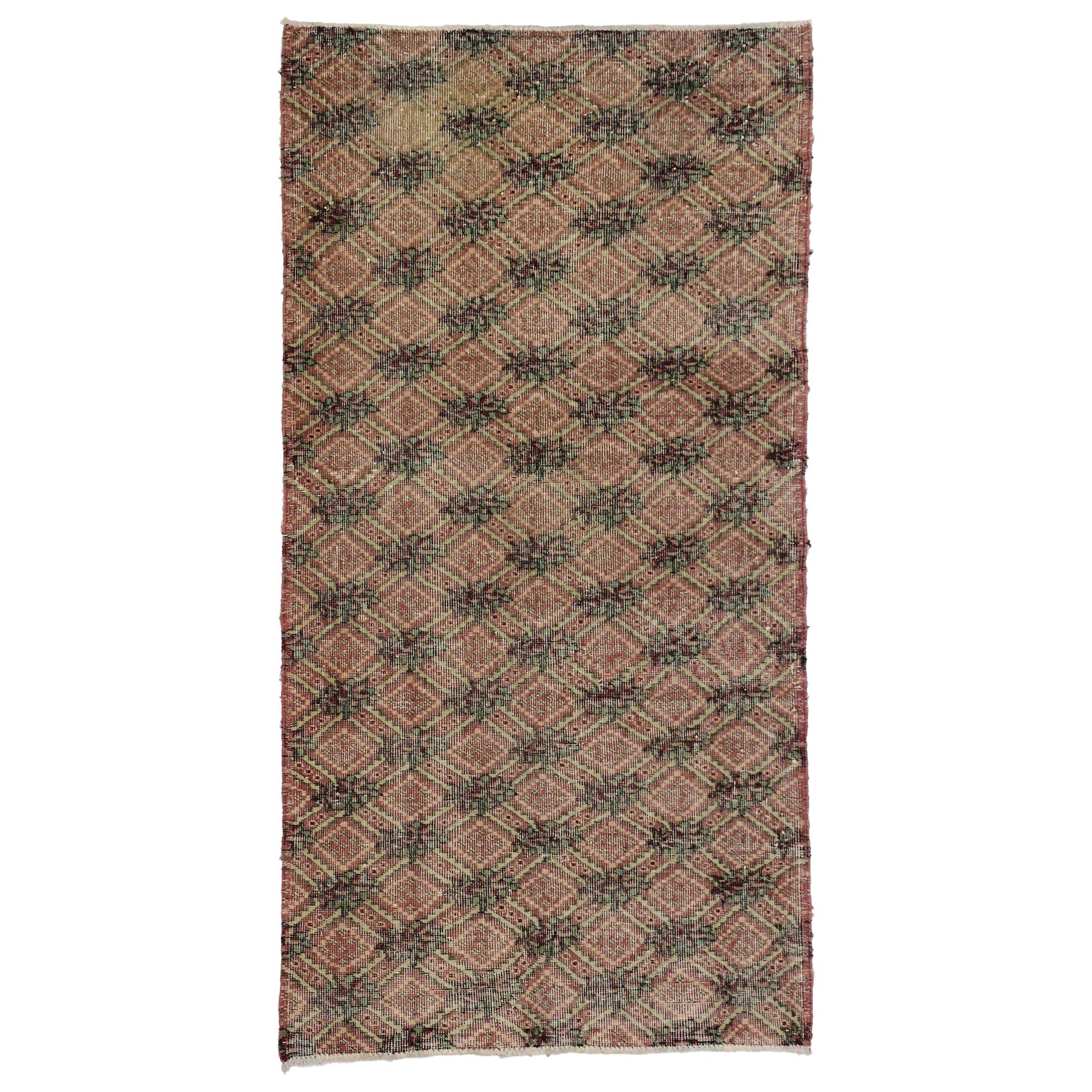 Distressed Vintage Turkish Sivas Rug with English Country Farmhouse Style