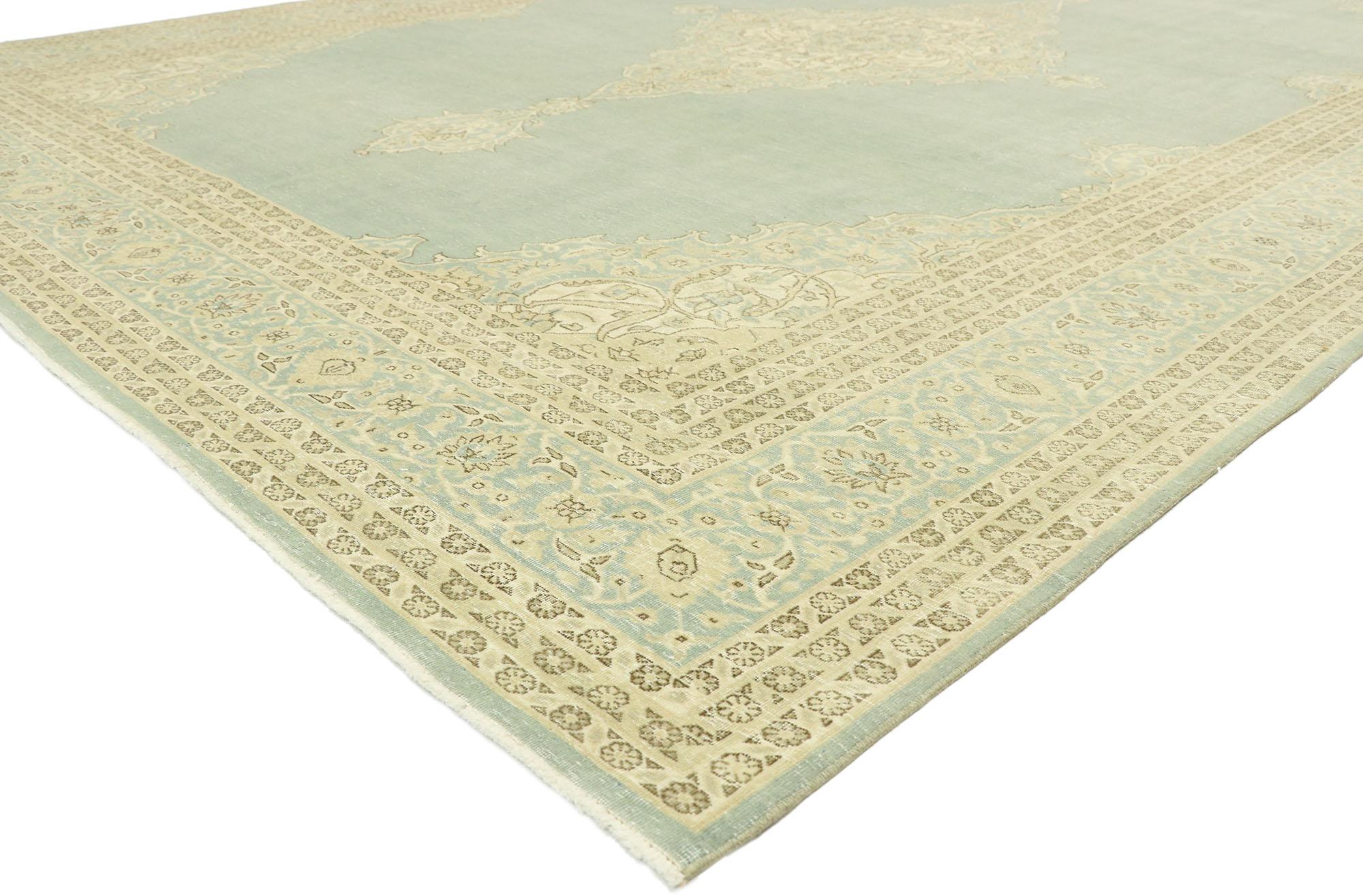 52976 Muted Vintage Turkish Sivas Rug, 09'00 x 12'08.
Timeless style meets Gustavian grace in this hand knotted vintage Turkish Sivas rug. The intricate botanical design and soft pastel colors woven into this piece work together creating an elegant