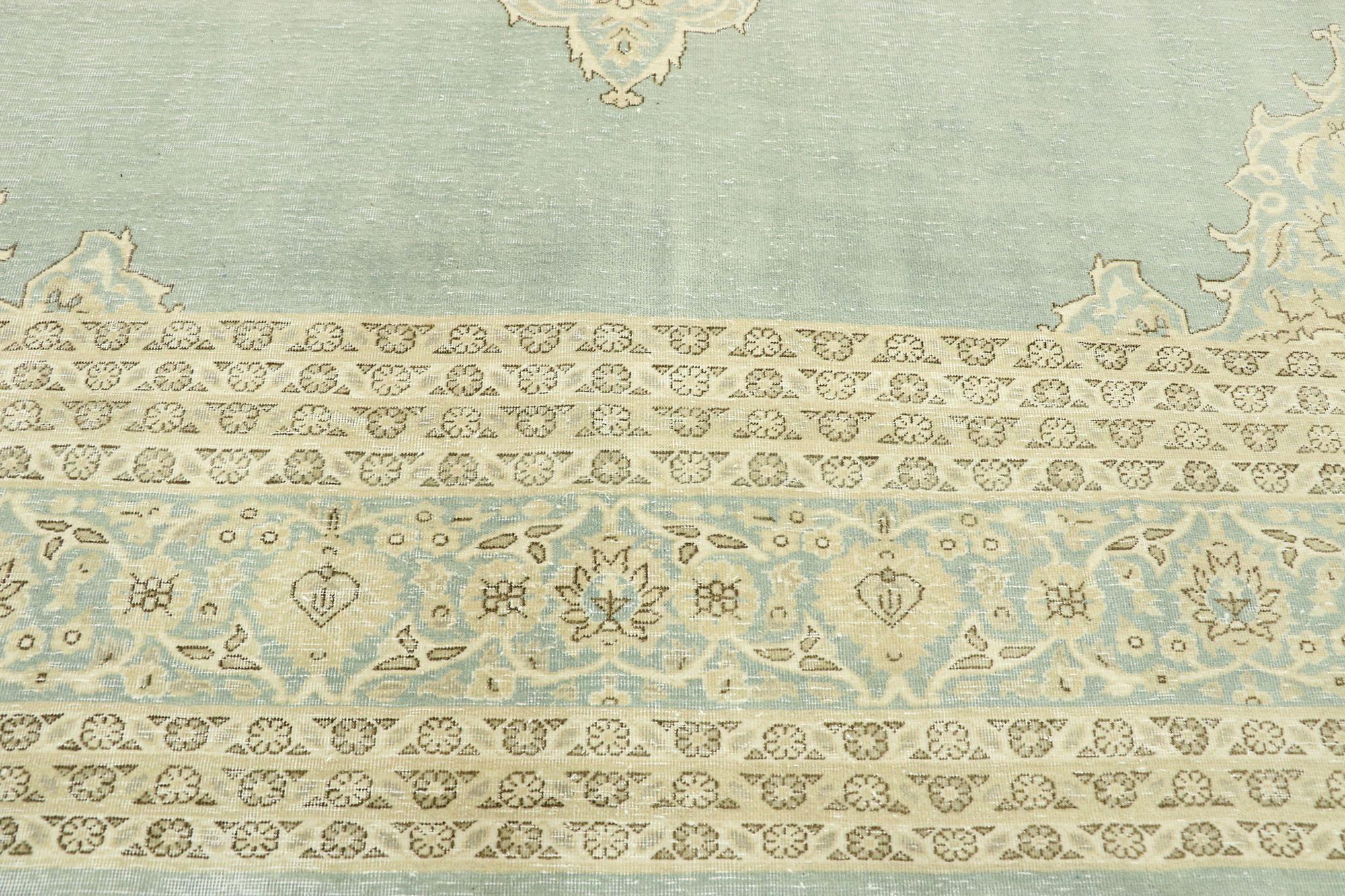 Muted Vintage Turkish Sivas Rug, Timeless Style Meets Gustavian Grace  In Distressed Condition For Sale In Dallas, TX