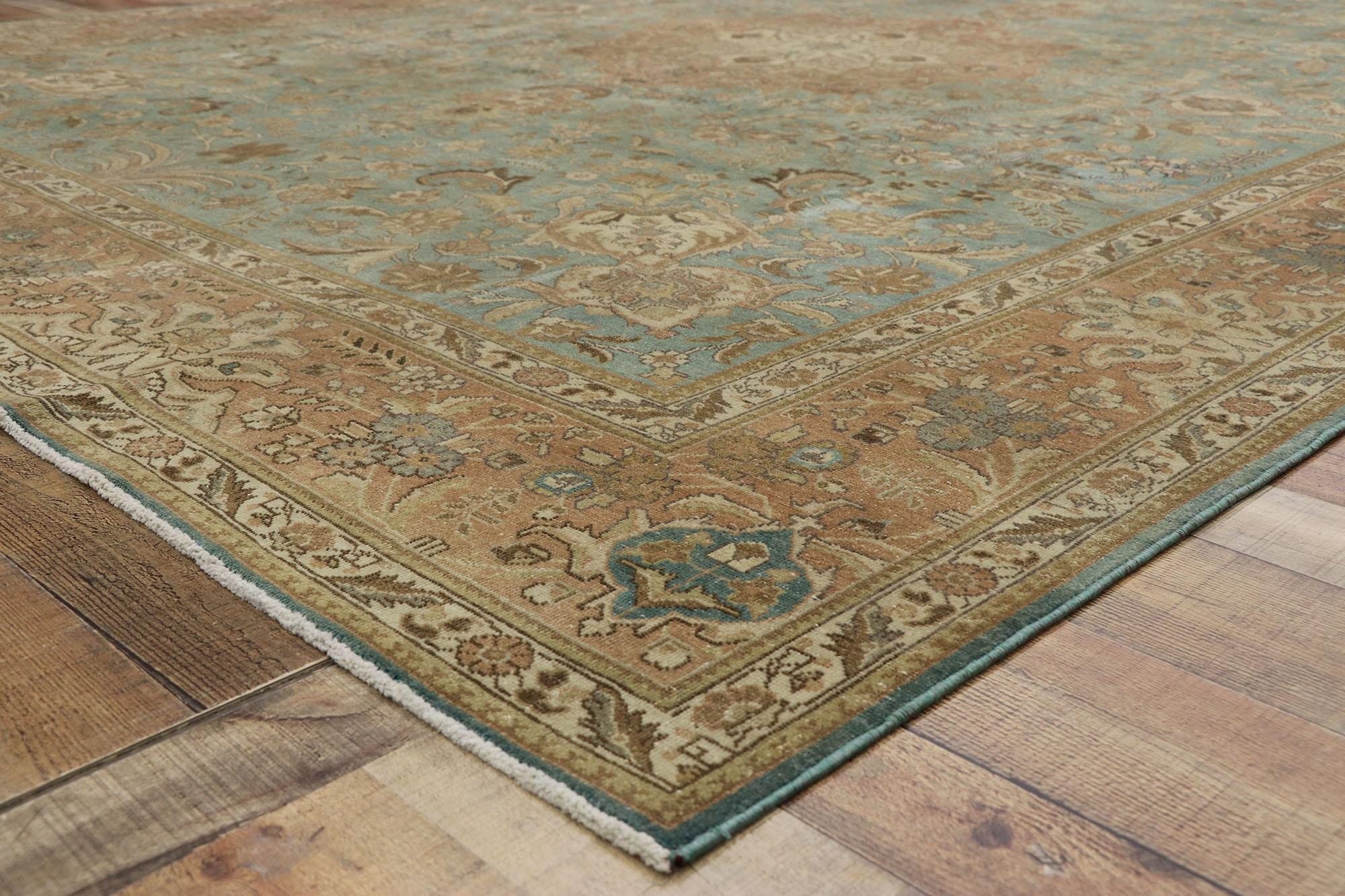 Distressed Vintage Tabriz Rug with Gustavian Style In Distressed Condition For Sale In Dallas, TX