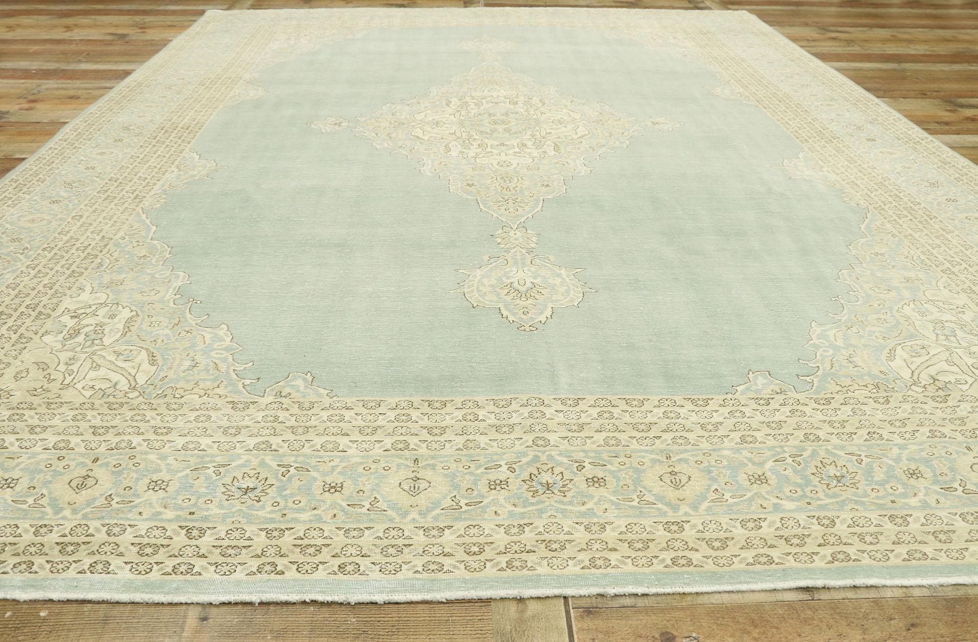 Muted Vintage Turkish Sivas Rug, Timeless Style Meets Gustavian Grace  For Sale 1