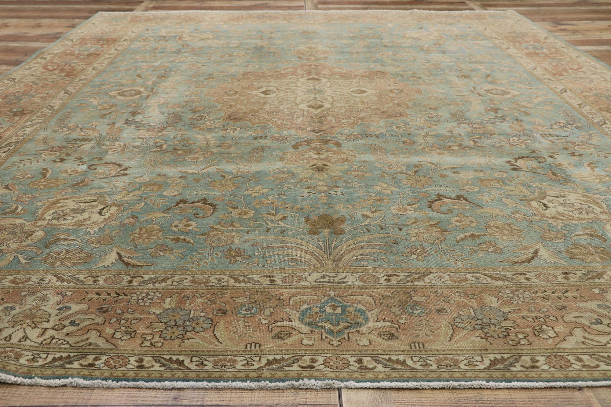 20th Century Distressed Vintage Tabriz Rug with Gustavian Style For Sale