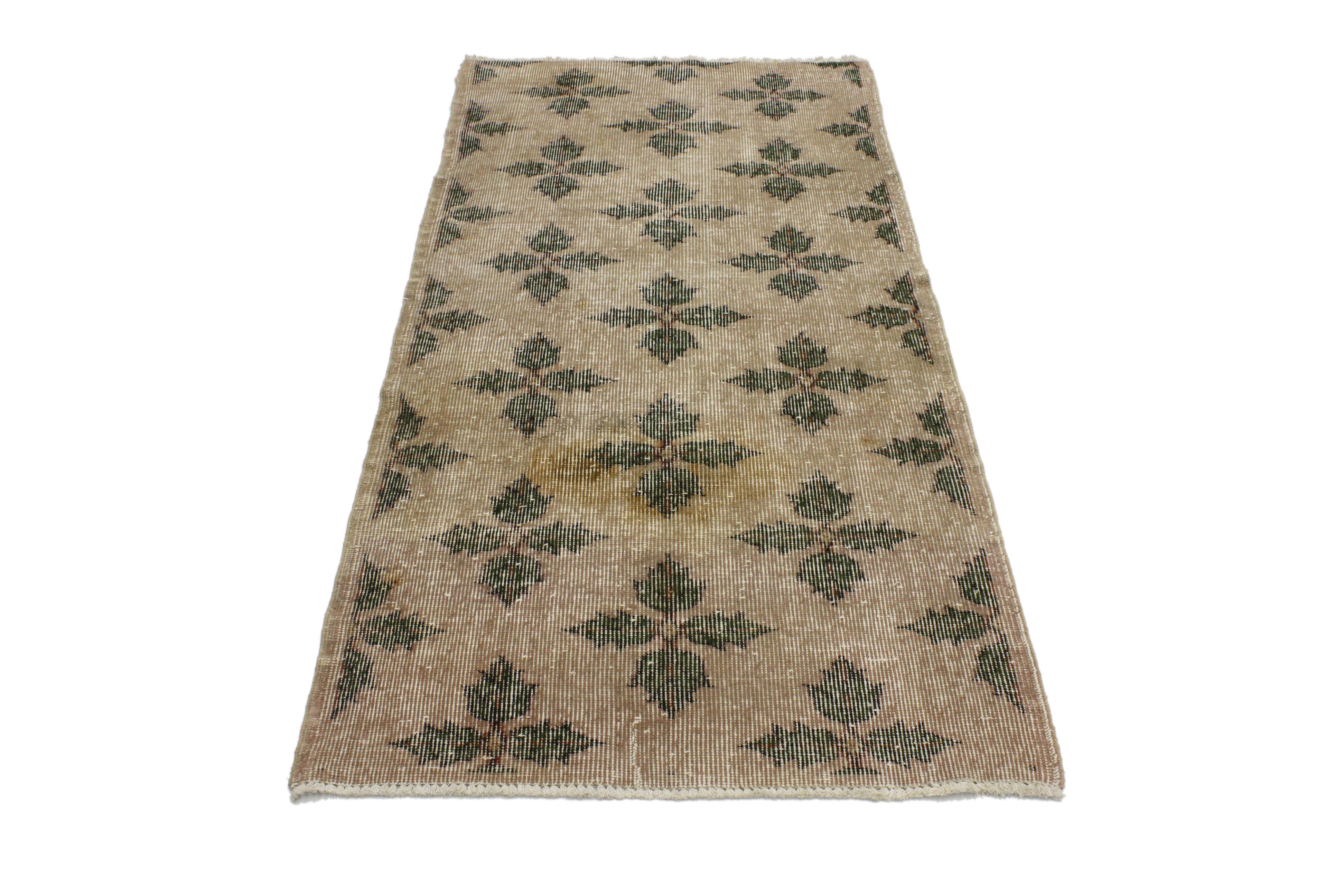 Arts and Crafts Distressed Vintage Turkish Sivas Rug with Industrial Art Deco Style