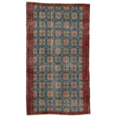 Distressed Vintage Turkish Sivas Rug with Industrial Art Deco Style
