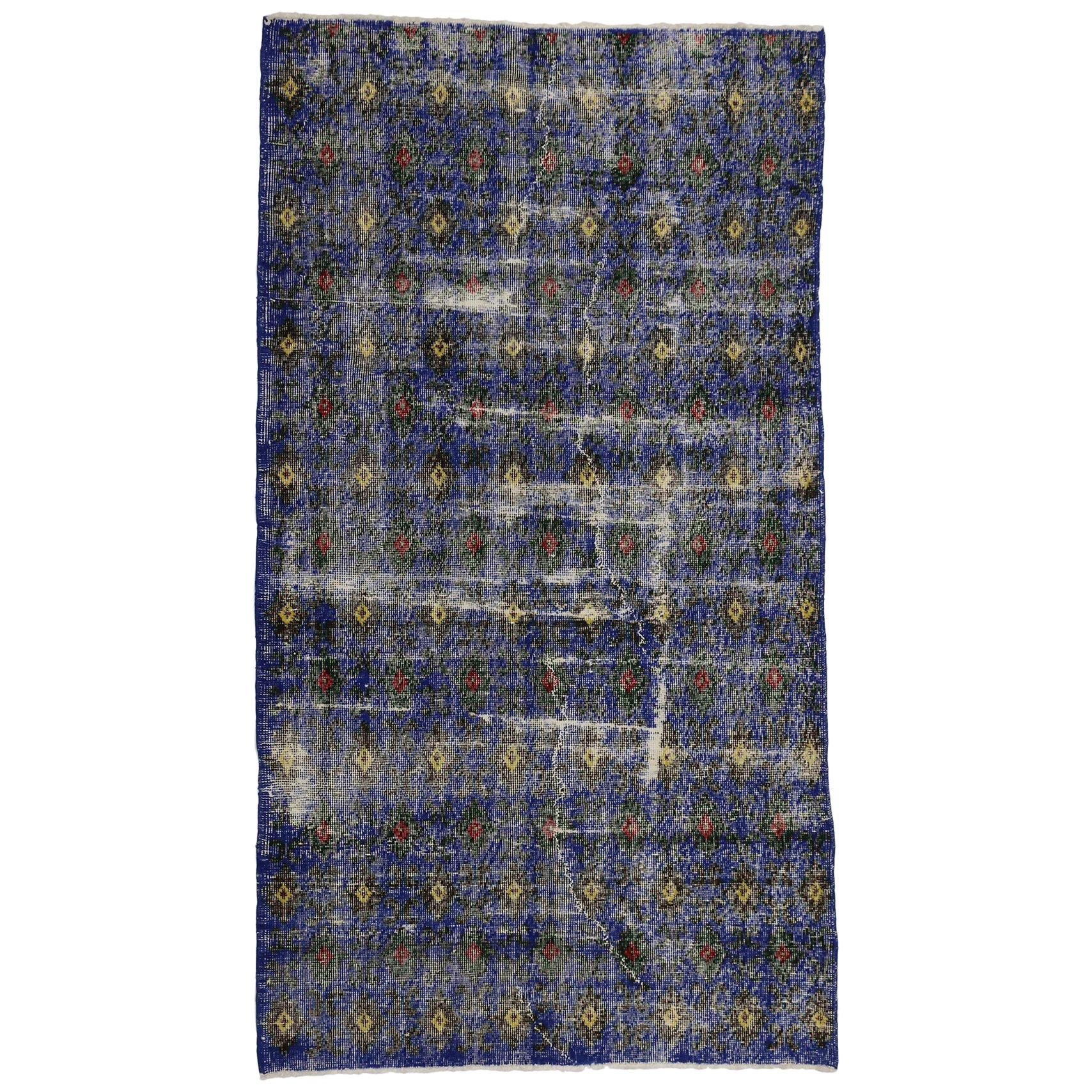 Zeki Muren Distressed Vintage Turkish Sivas Rug with Rustic Art Deco Style