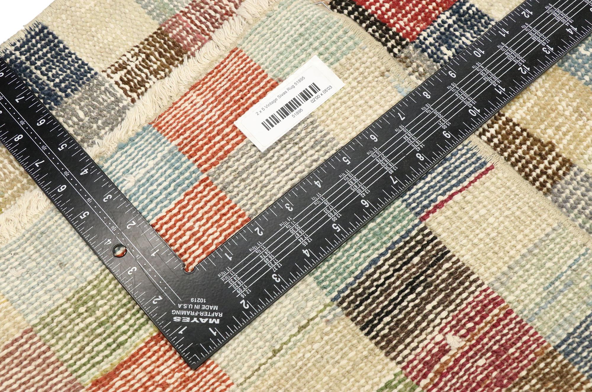 Distressed Vintage Turkish Sivas Rug with Industrial Postmodern Cubism Style In Distressed Condition For Sale In Dallas, TX