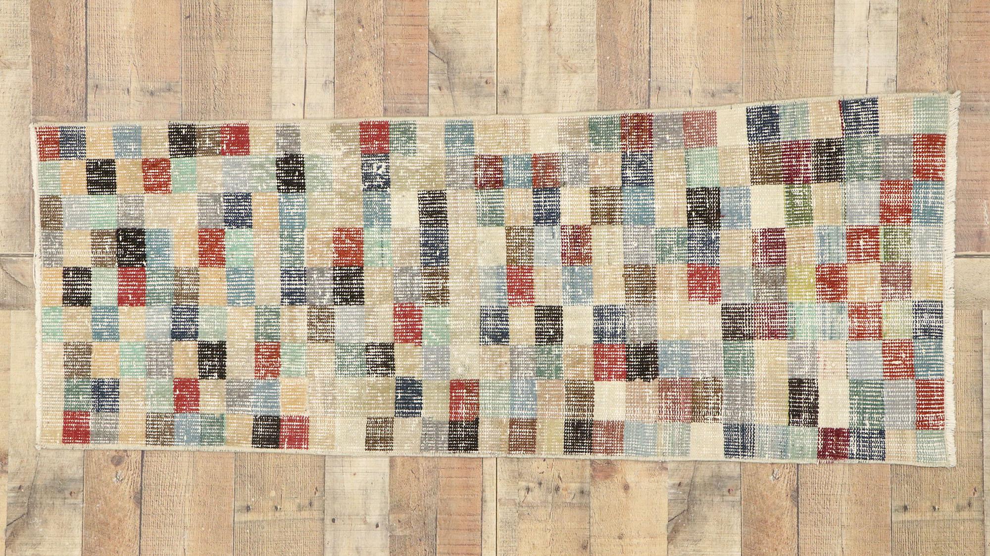 Distressed Vintage Turkish Sivas Rug with Industrial Postmodern Cubism Style For Sale 1