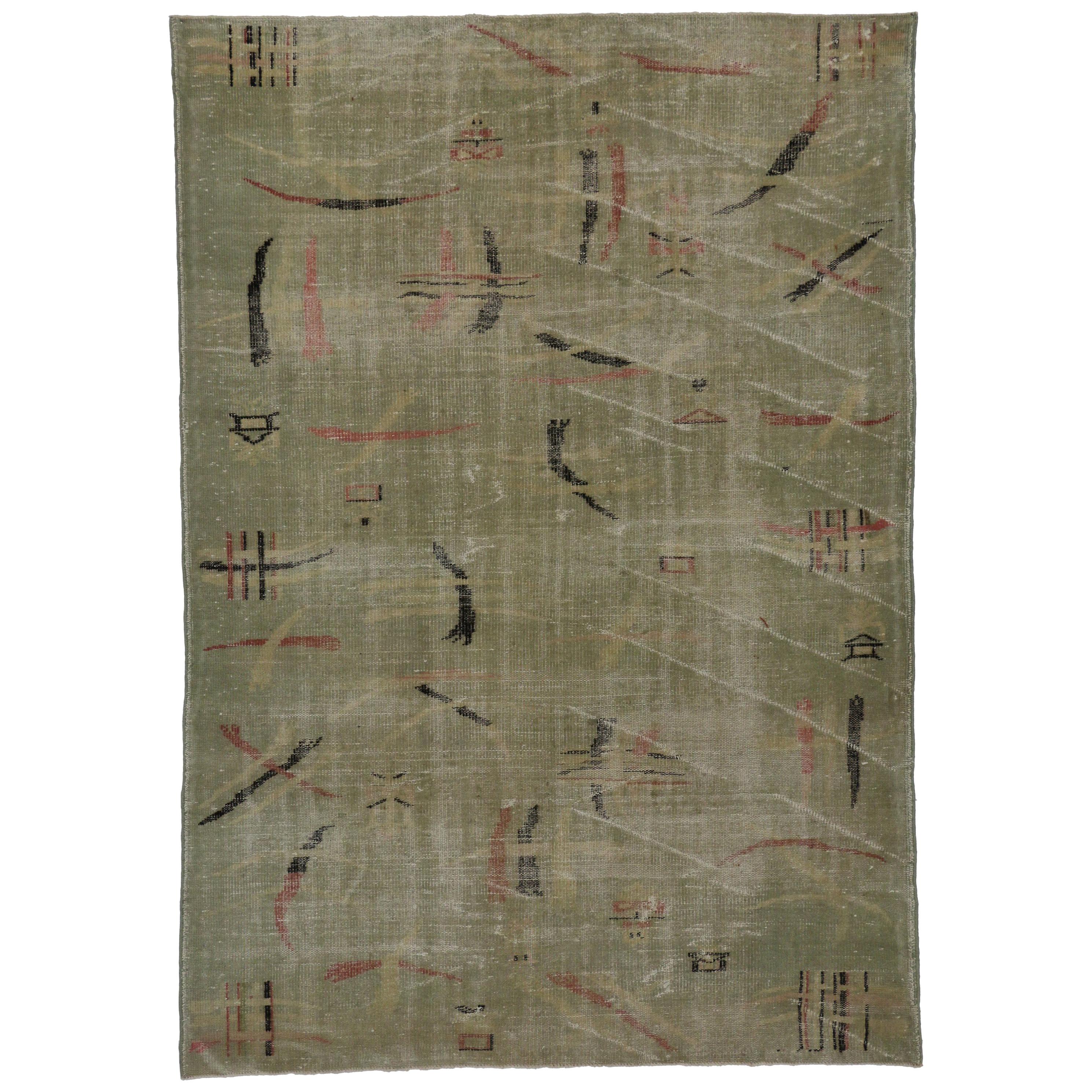 Distressed Vintage Turkish Sivas Rug with Industrial Rustic Asian Chic Style