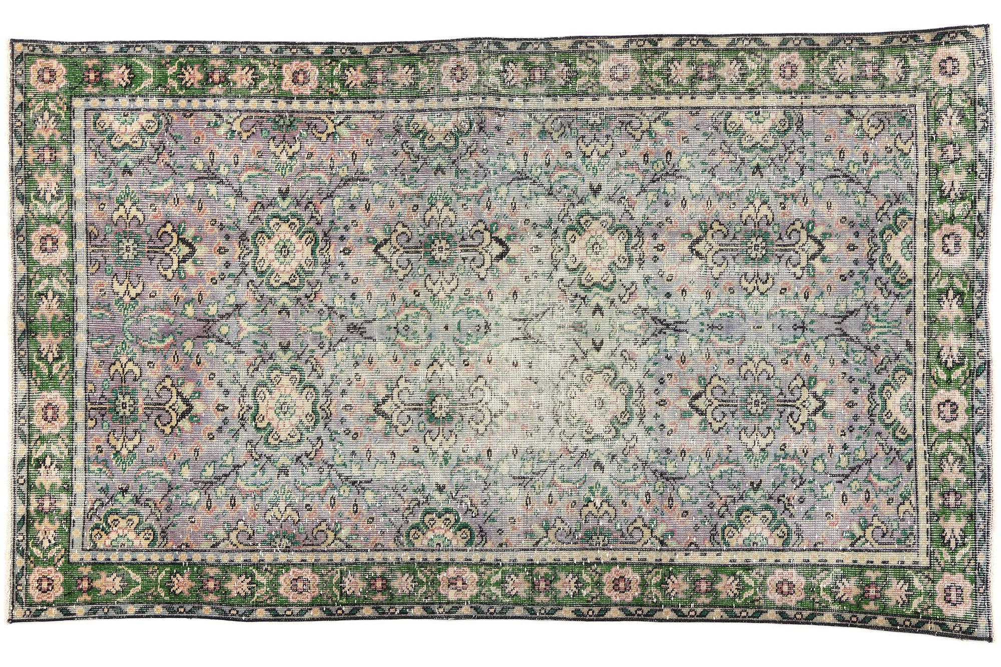 Vintage Lavender-Gray and Green Turkish Sivas Rug For Sale 3