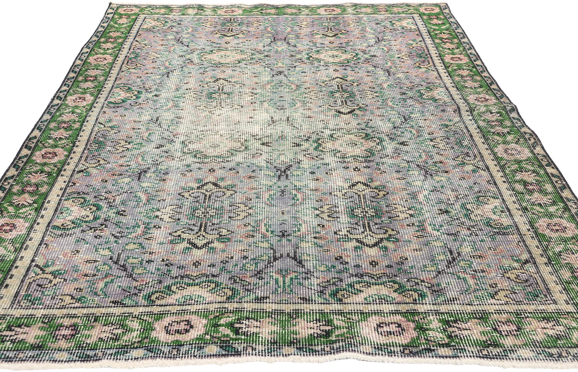 Arts and Crafts Vintage Lavender-Gray and Green Turkish Sivas Rug For Sale