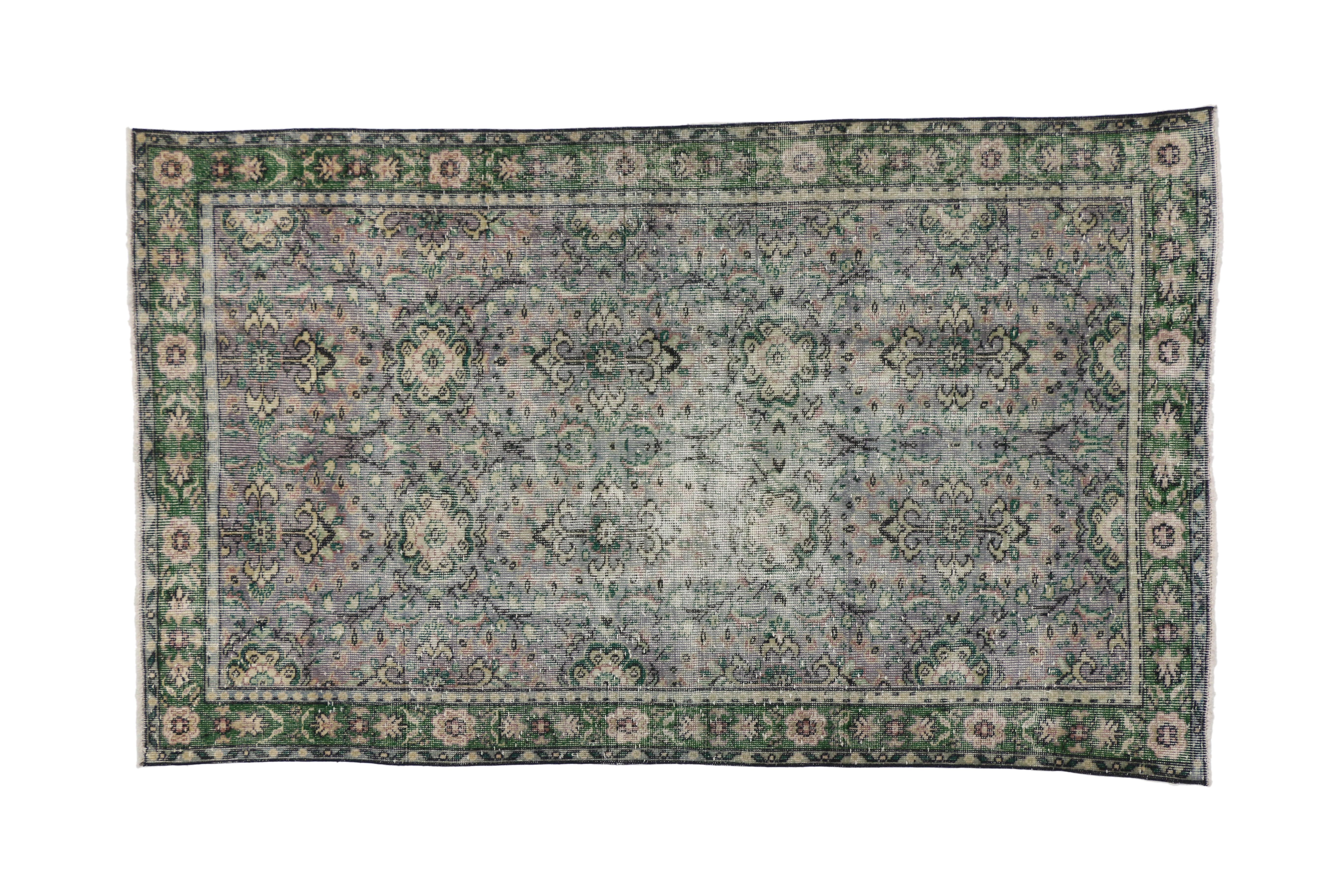 Distressed Vintage Turkish Sivas Rug with Industrial Style In Distressed Condition For Sale In Dallas, TX