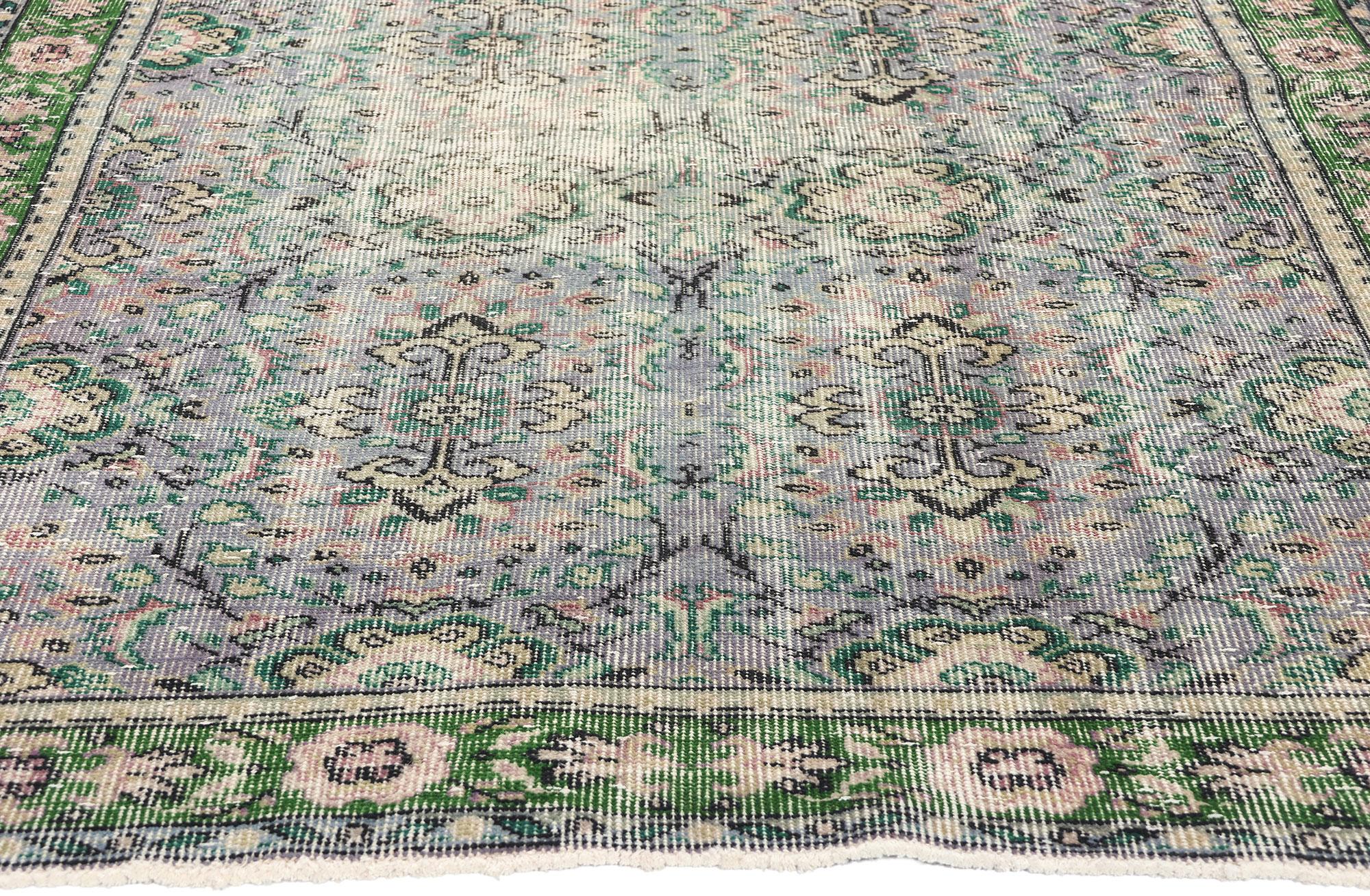Hand-Knotted Vintage Lavender-Gray and Green Turkish Sivas Rug For Sale