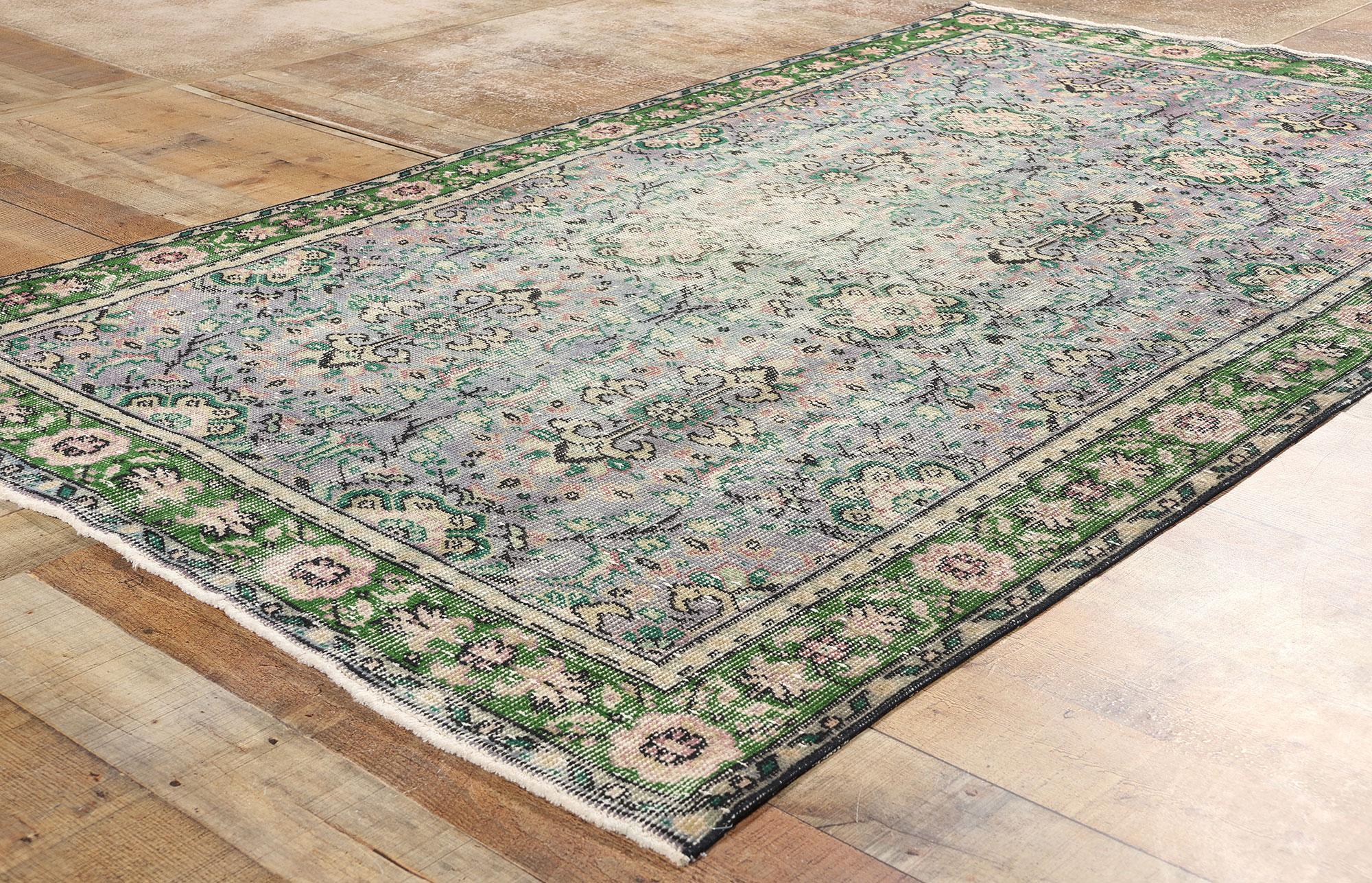 Wool Vintage Lavender-Gray and Green Turkish Sivas Rug For Sale