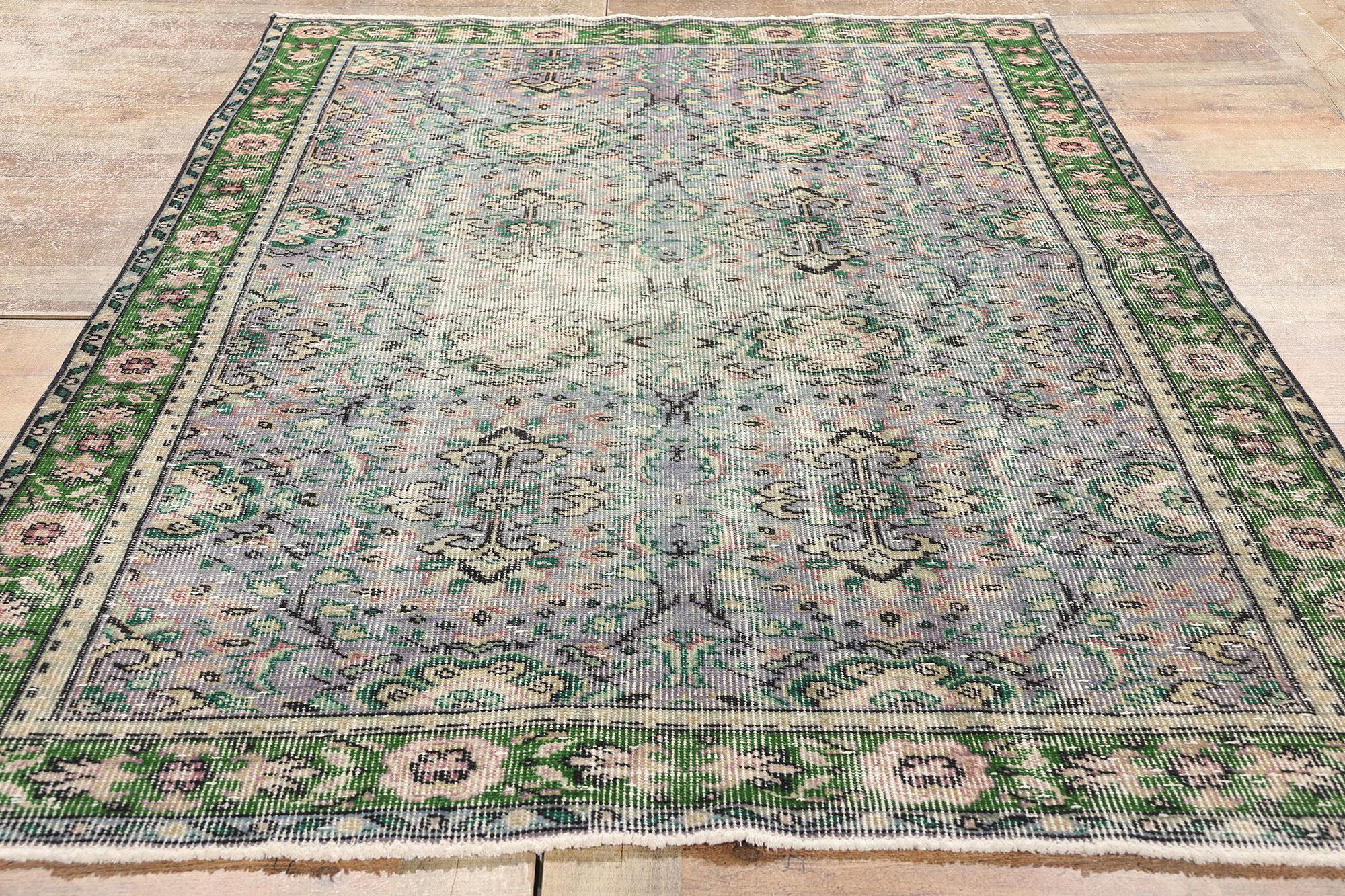 Vintage Lavender-Gray and Green Turkish Sivas Rug For Sale 1