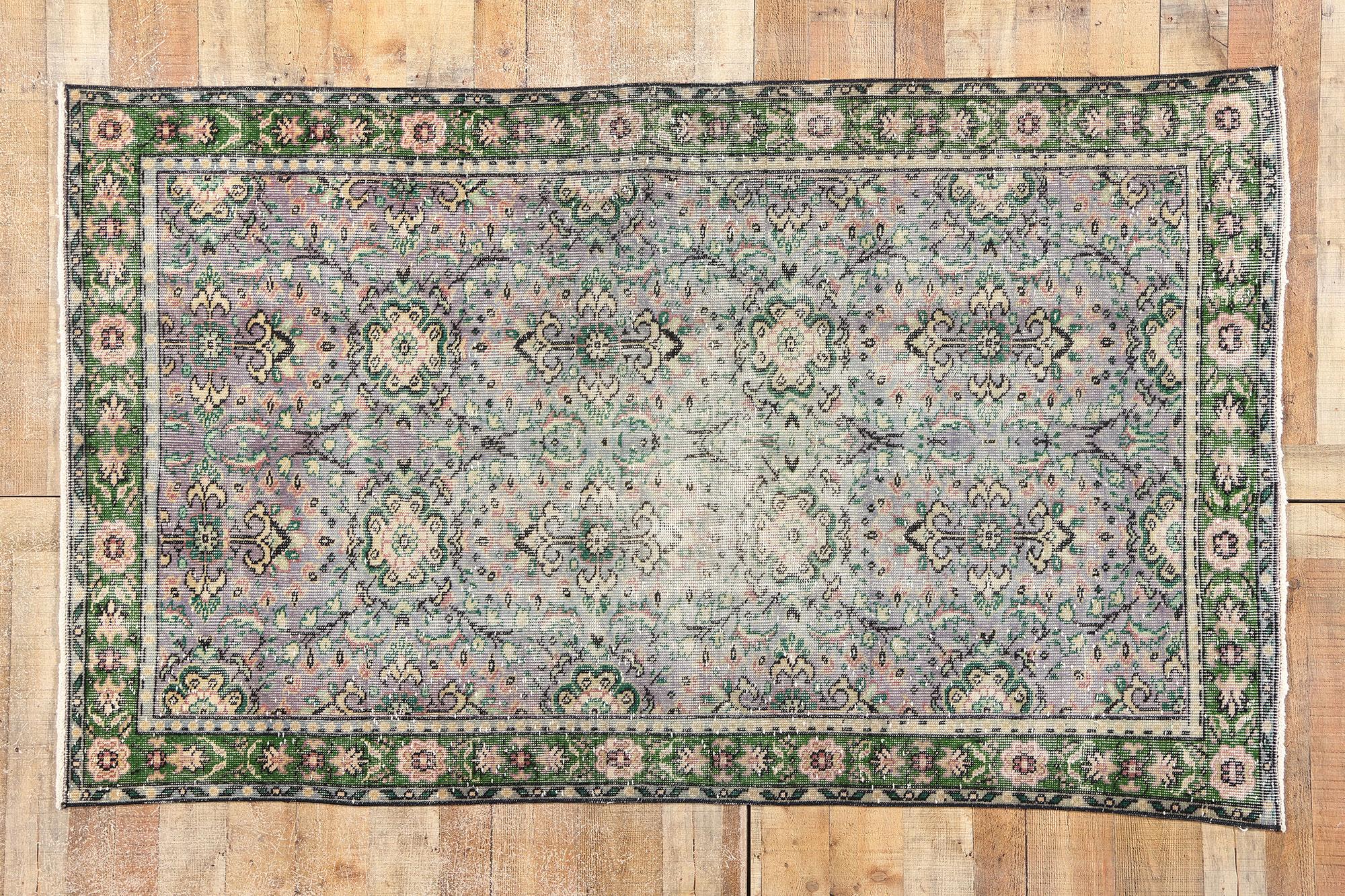 Vintage Lavender-Gray and Green Turkish Sivas Rug For Sale 2