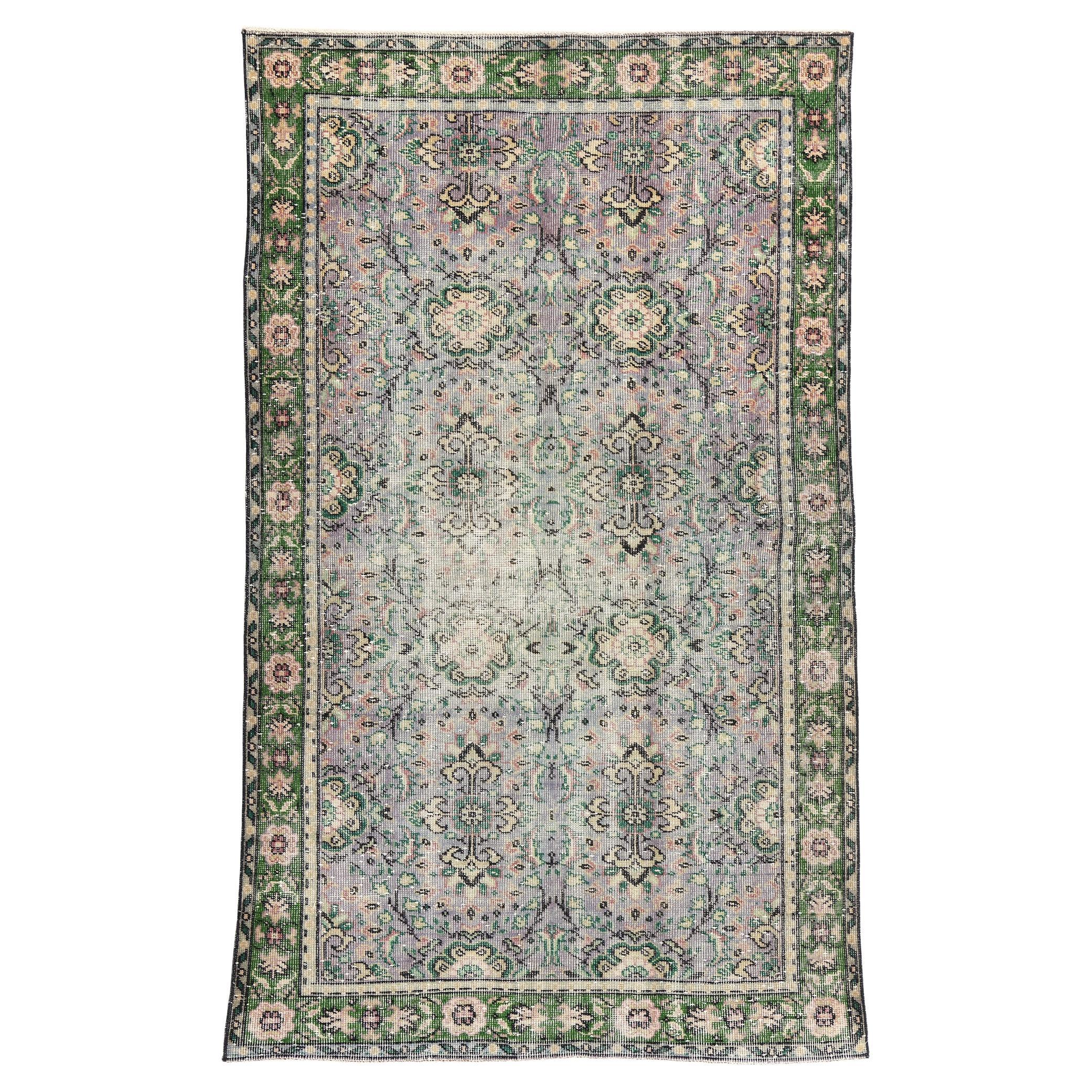 Vintage Lavender-Gray and Green Turkish Sivas Rug For Sale