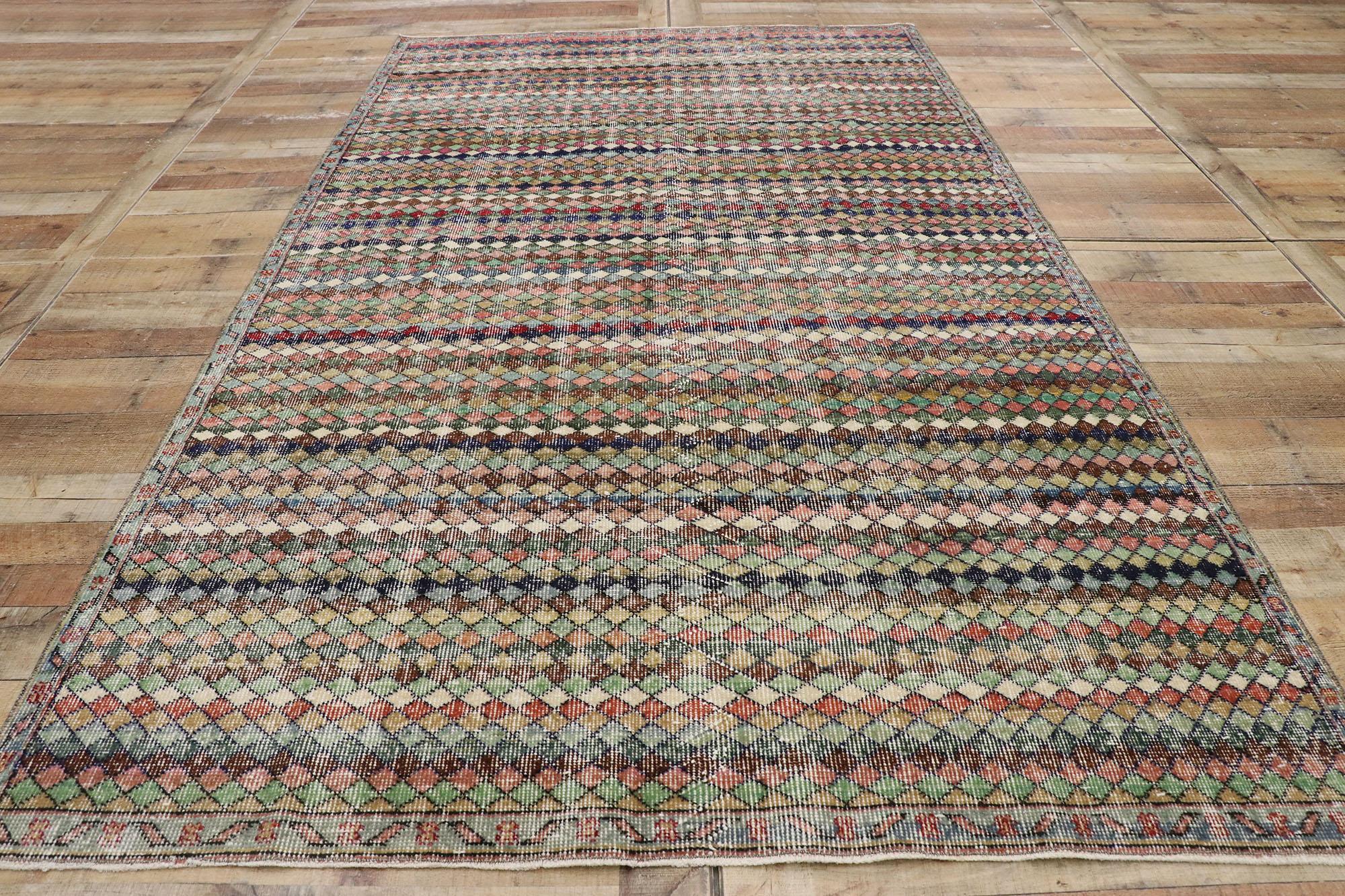 Distressed Vintage Turkish Sivas Rug with Mid-Century Modern Bohemian Style For Sale 2