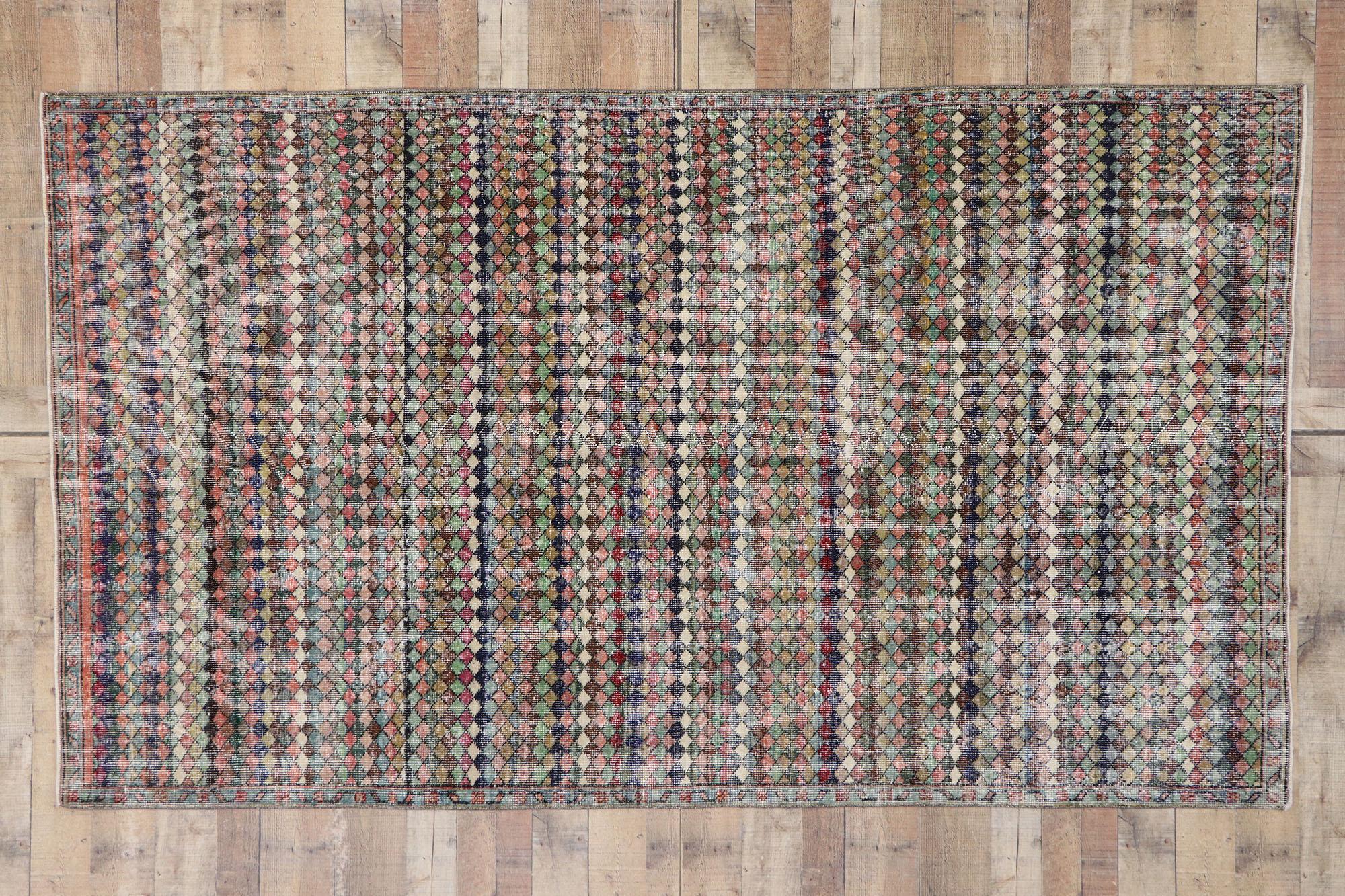 Distressed Vintage Turkish Sivas Rug with Mid-Century Modern Bohemian Style For Sale 3